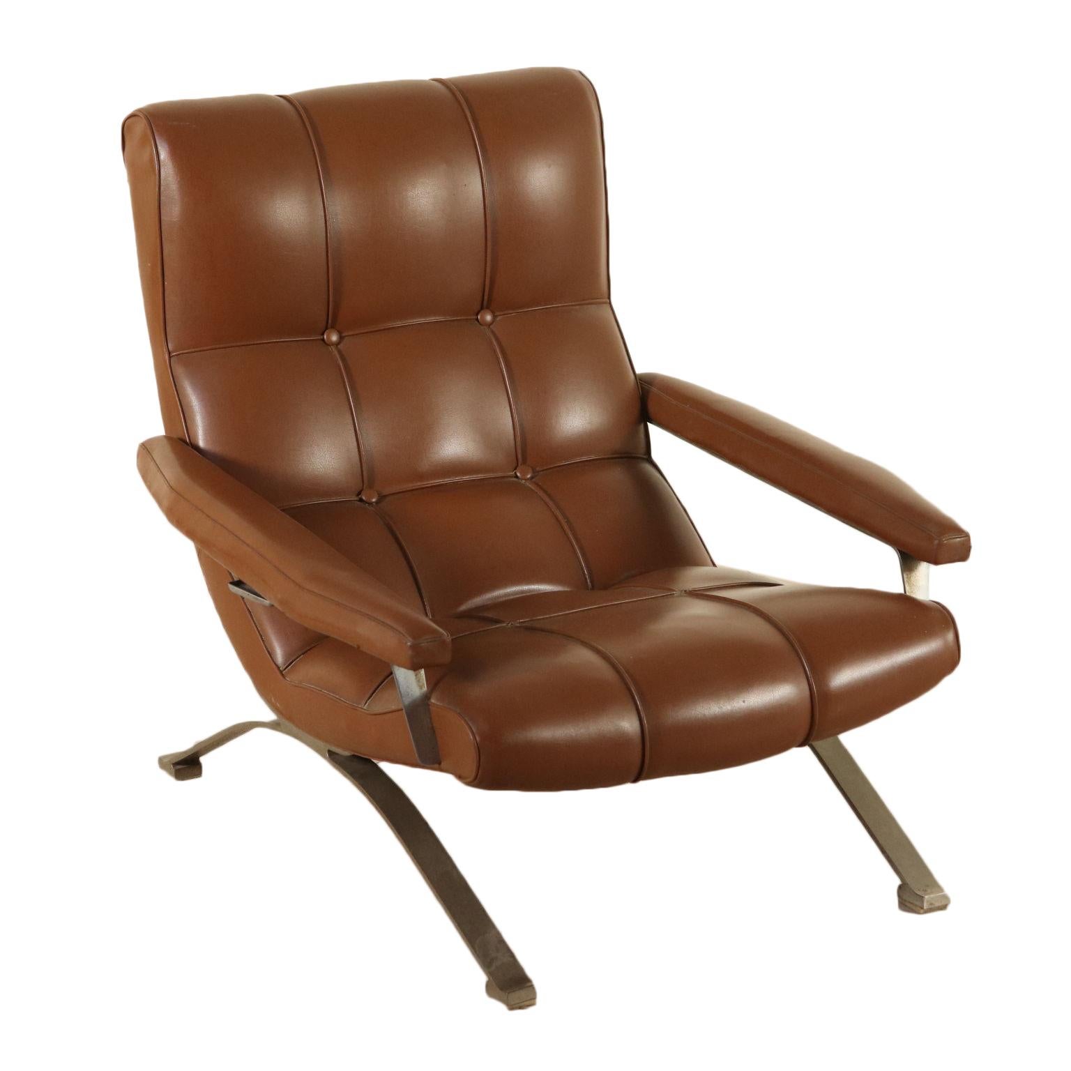 Armchair Leatherette Chromed Metal Vintage, Italy, 1960s-1970s