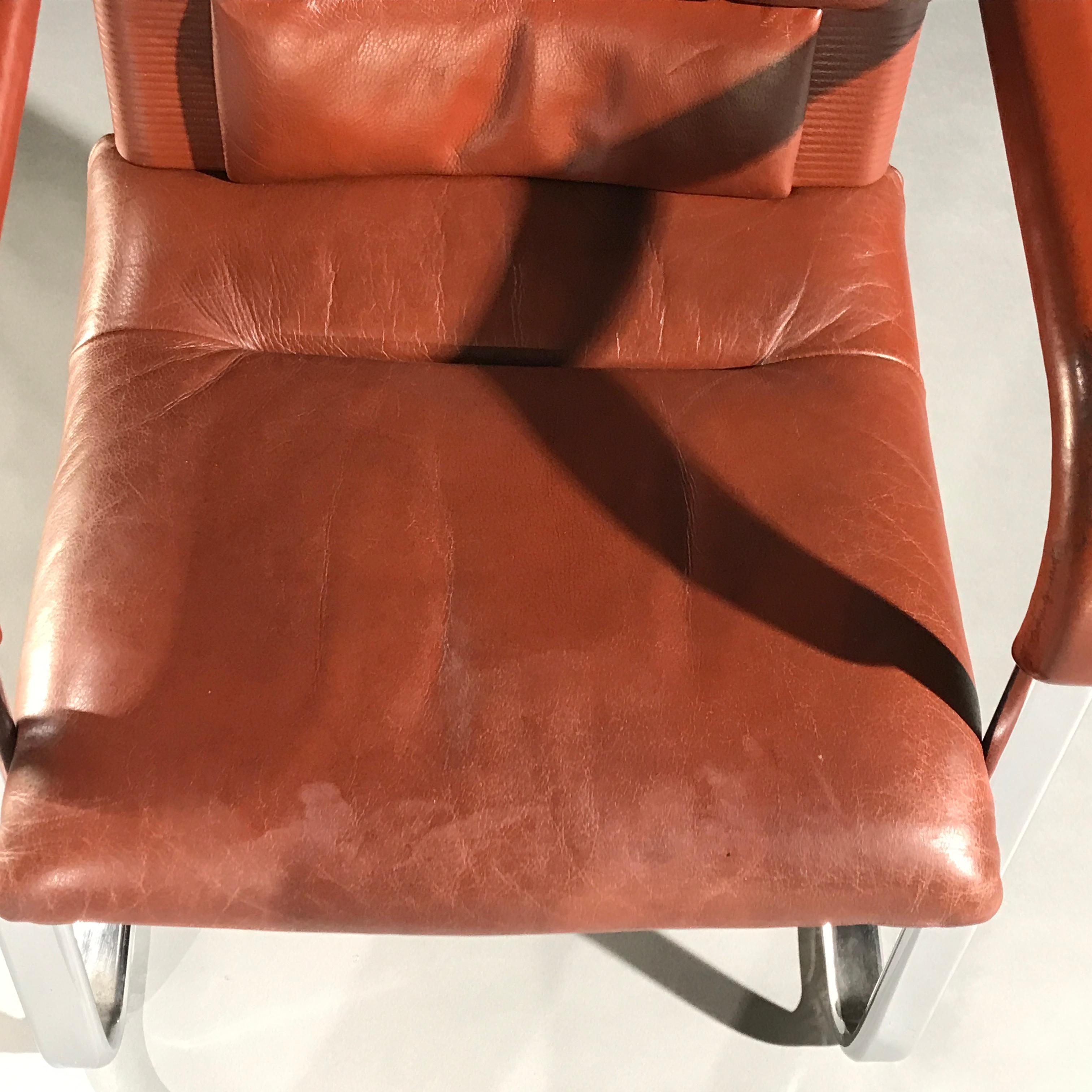 Armchair Leathertan Chrome Signed Mario Bellini Vitra Office Bellini Collection For Sale 10