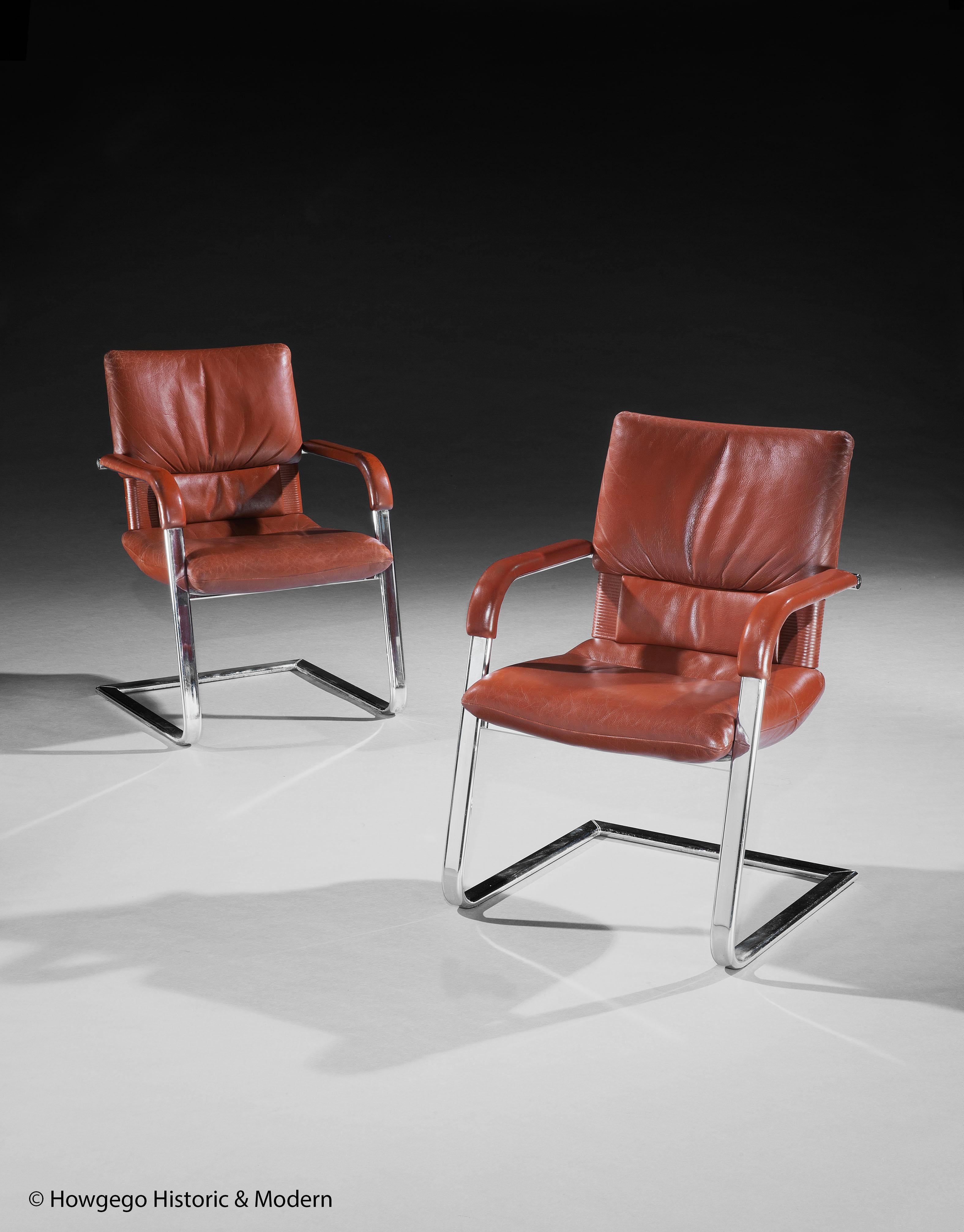 Stylish vintage pair of armchairs for the home or office in the mid-century modern style
Rare survival of vintage office furniture.
Bearing the artists signature which is engraved on a chrome plate along with the Vitra stamp
Extremely comfortable