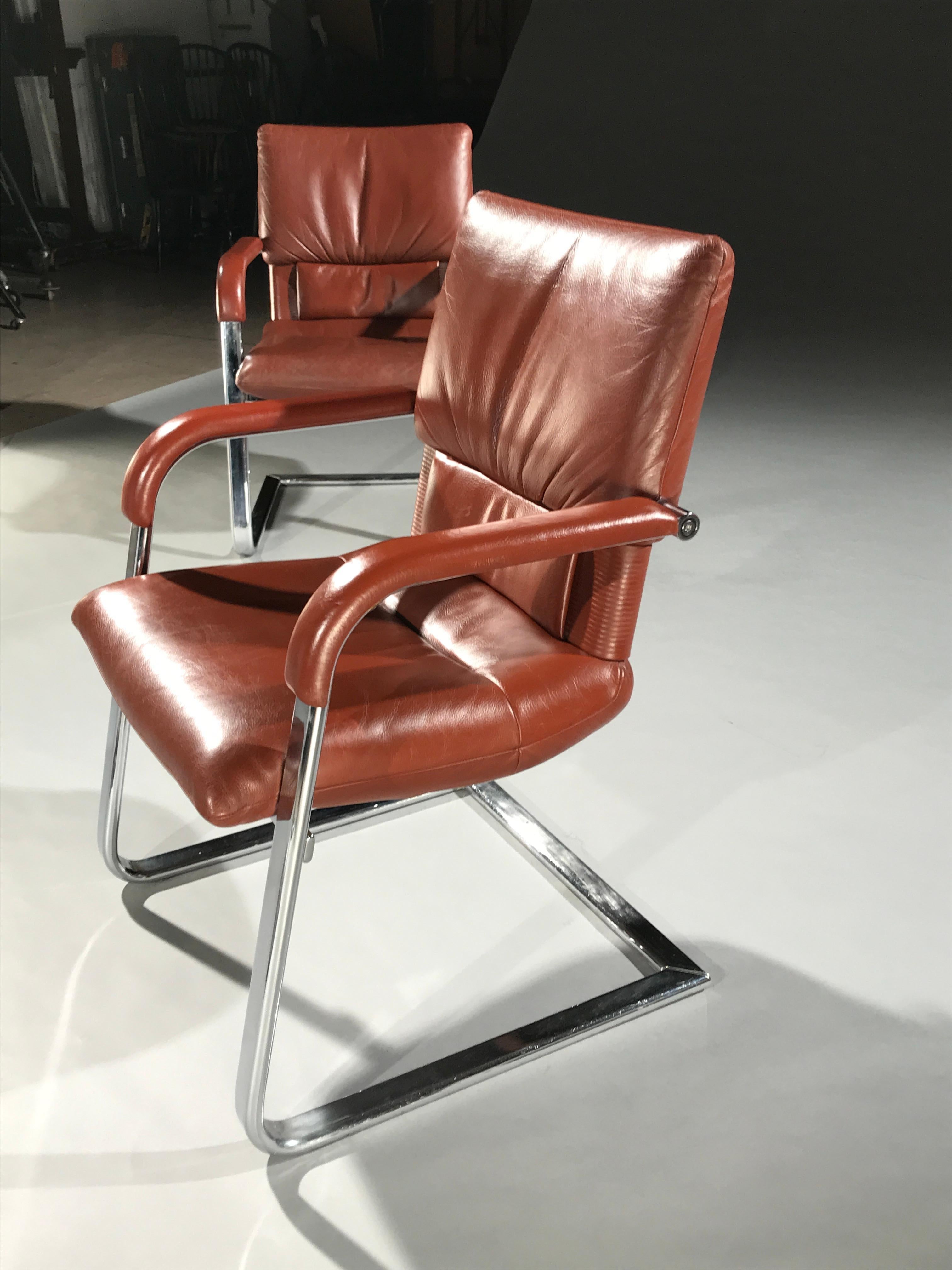 Armchair Leathertan Chrome Signed Mario Bellini Vitra Office Bellini Collection For Sale 1