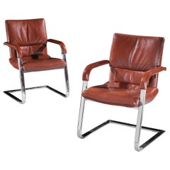 Poltrona PelleTan Cromo Firmata Mario Bellini Vitra Office Collezione Bellini