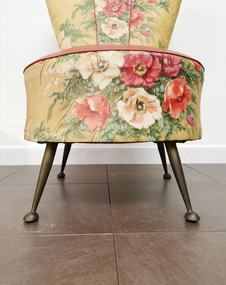 Armchairs Living Room Faux Leather Red Brass Midcentury Italy 1950s Set