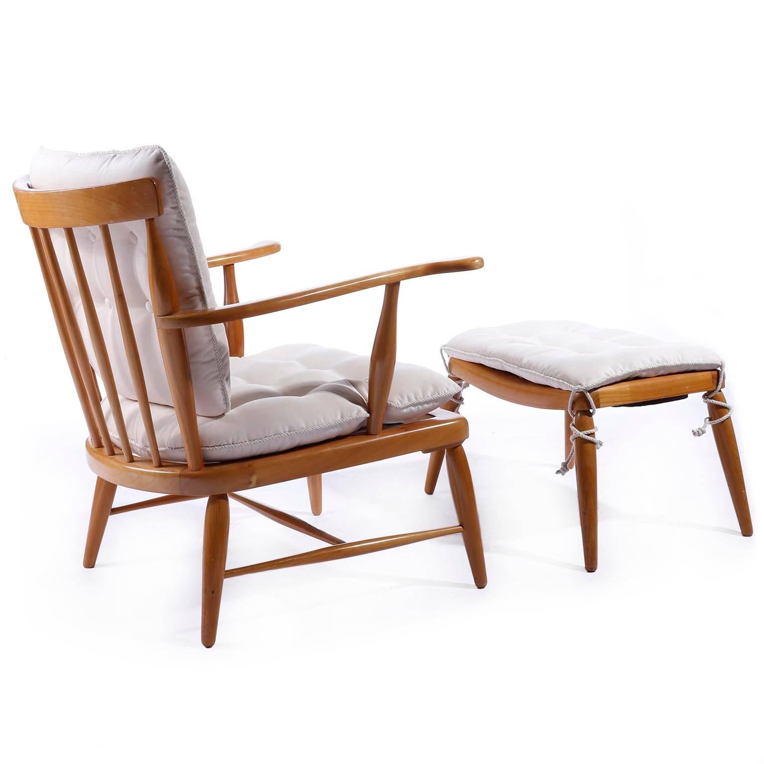 Mid-Century Modern Armchair Lounge Chair Ottoman by Anna-Lülja Praun, Wood Velvet Velour, 1950s