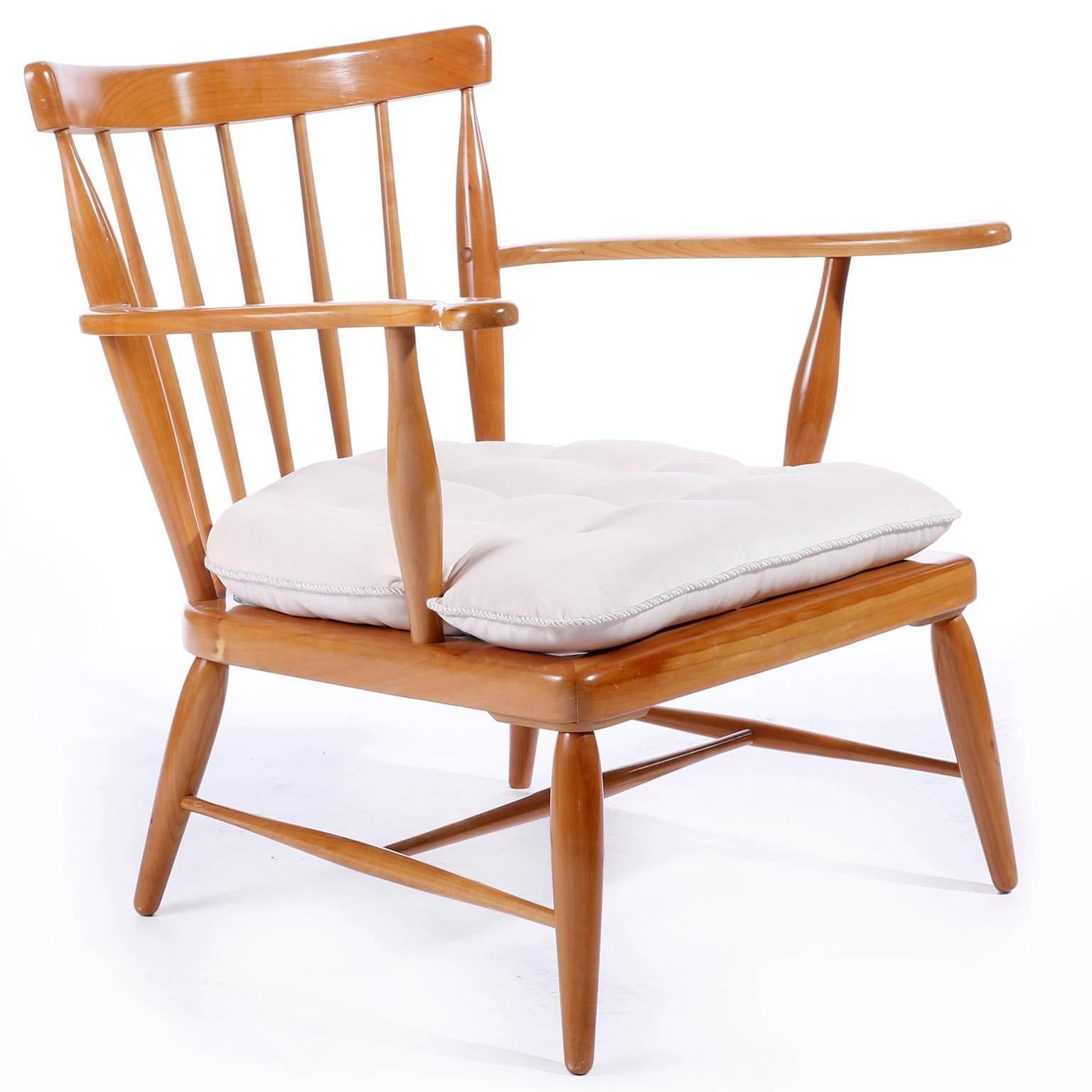 Austrian Armchair Lounge Chair Ottoman by Anna-Lülja Praun, Wood Velvet Velour, 1950s
