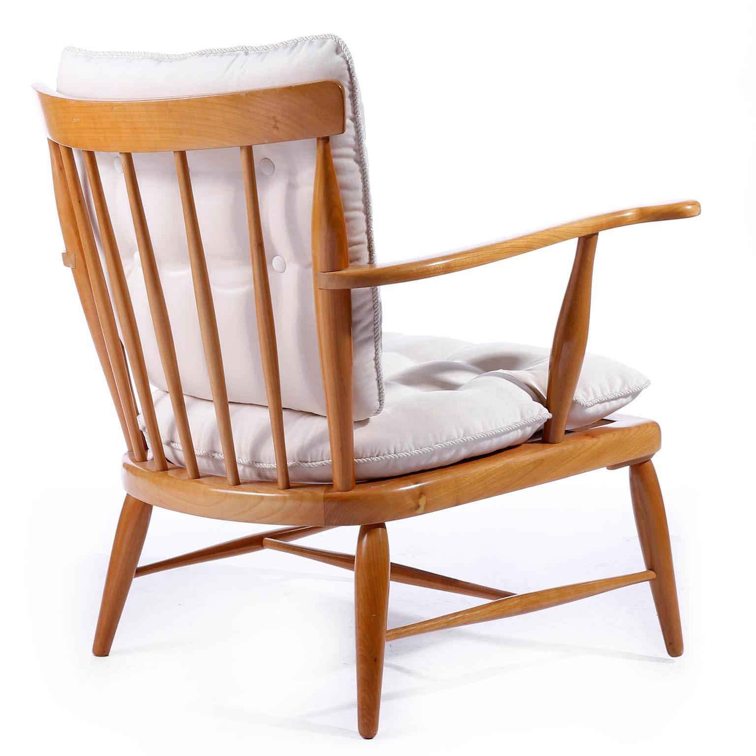 Mid-20th Century Armchair Lounge Chair Ottoman by Anna-Lülja Praun, Wood Velvet Velour, 1950s