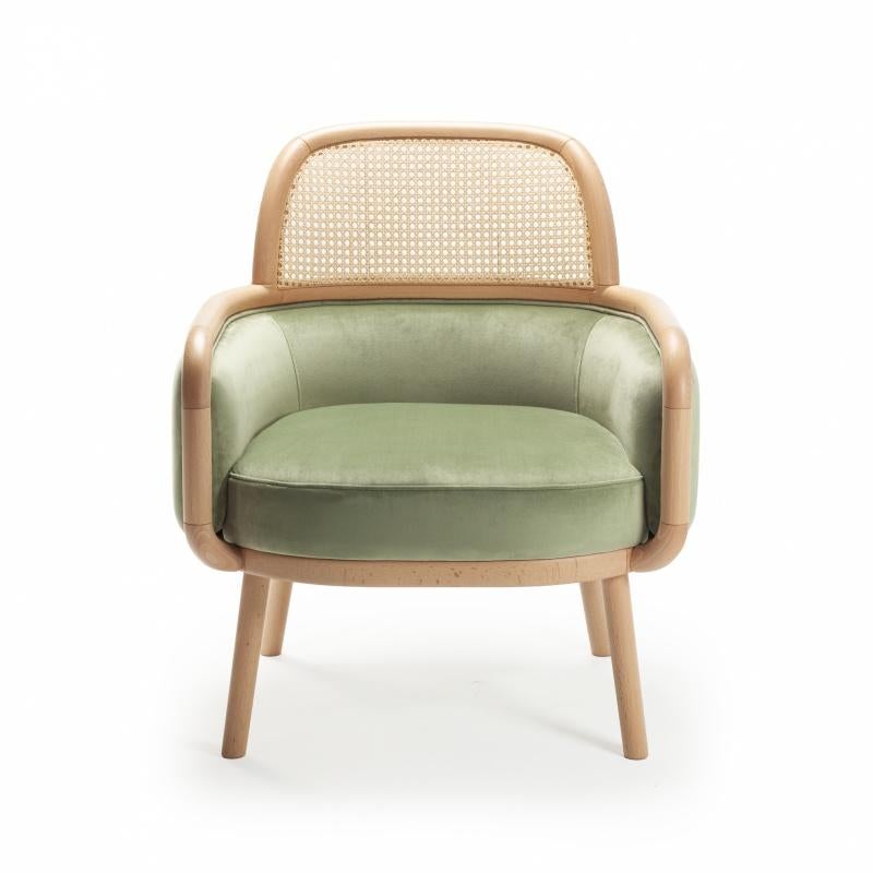 When it comes to Luc armchair, the playing field is the cross-section where functional design and craftsmanship of the highest quality meet art. This armchair is made of solid oakwood structure, natural rattan back and soft comfortable velvet