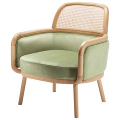 Armchair Luc with Soft Velvet and Natural Rattan