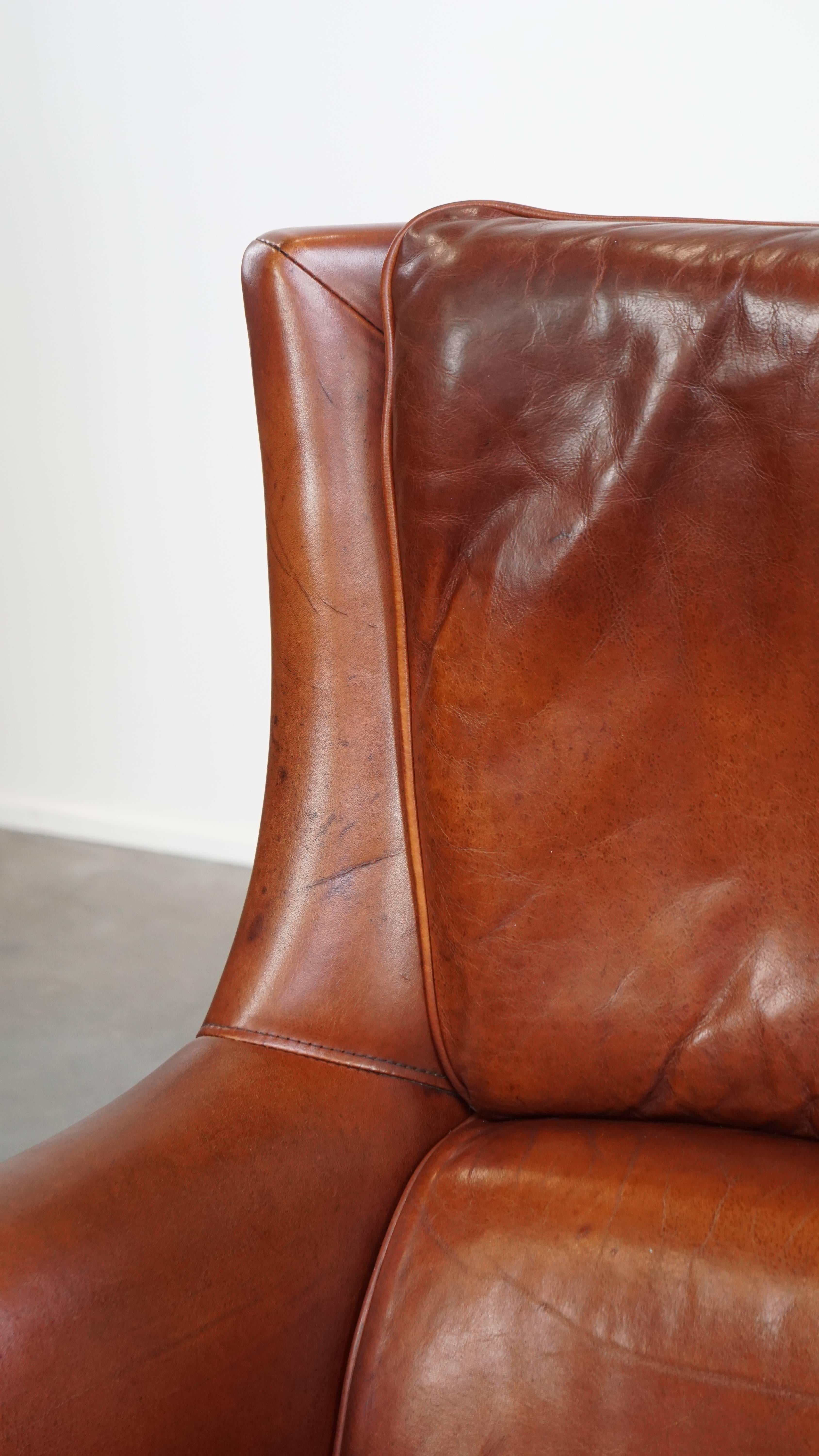 Sessel aus hochwertigem cognacfarbenem Rindsleder in hoher Qualität im Angebot 4