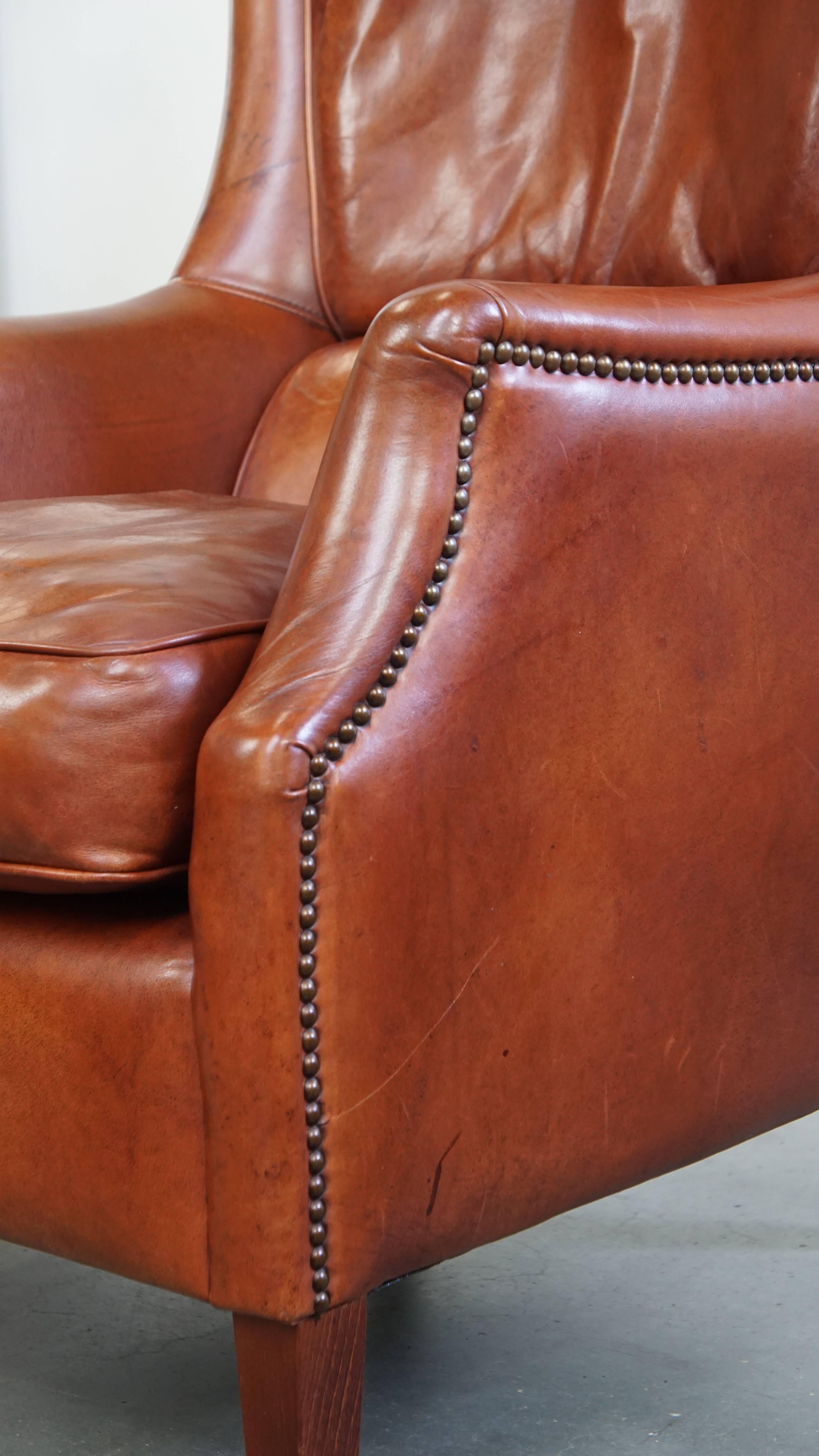Sessel aus hochwertigem cognacfarbenem Rindsleder in hoher Qualität im Angebot 5