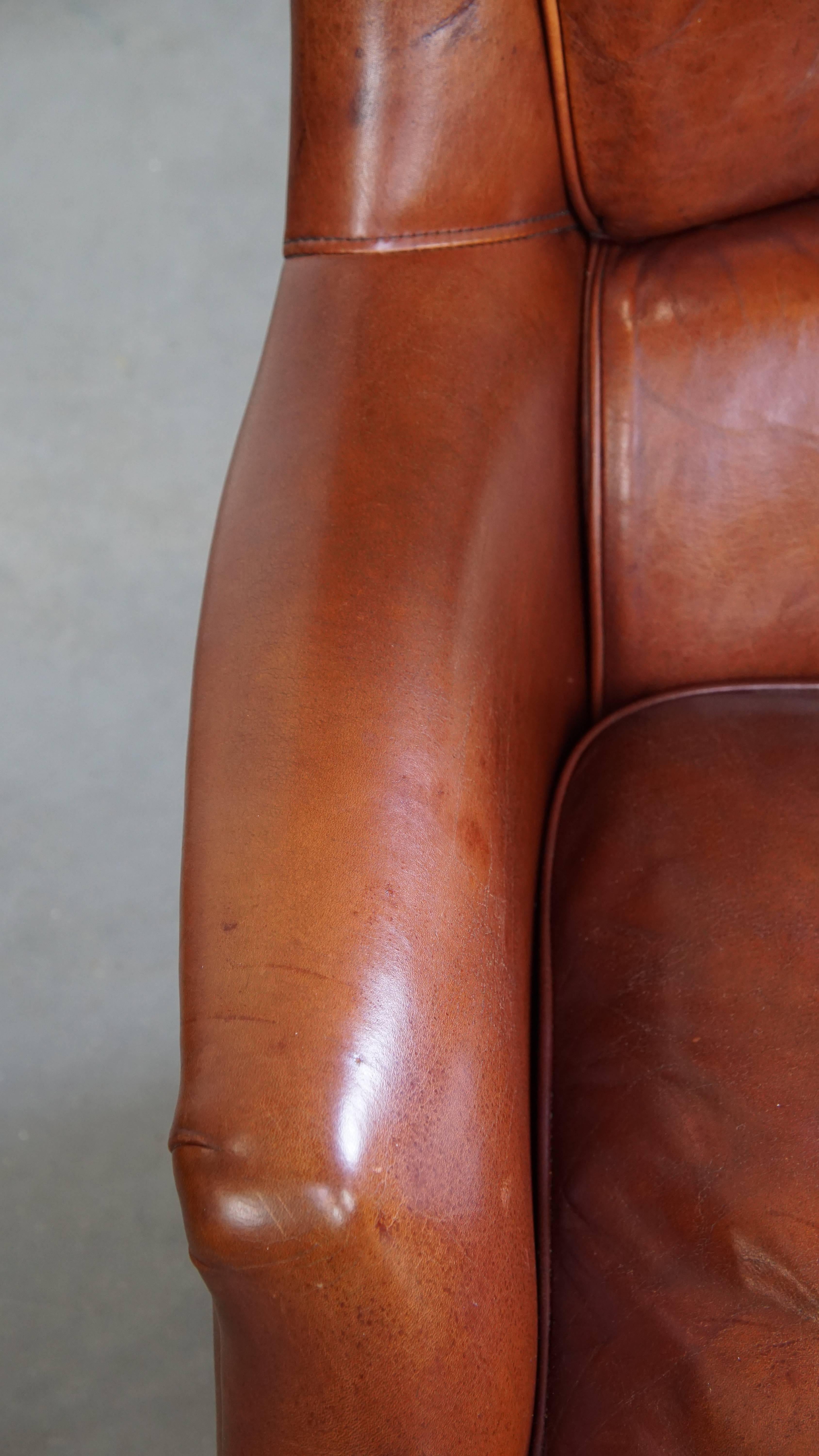 Sessel aus hochwertigem cognacfarbenem Rindsleder in hoher Qualität im Angebot 1