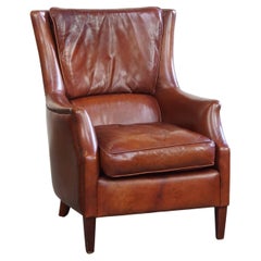 Armchair Made from High-Quality Cognac-Colored Cowhide Leather