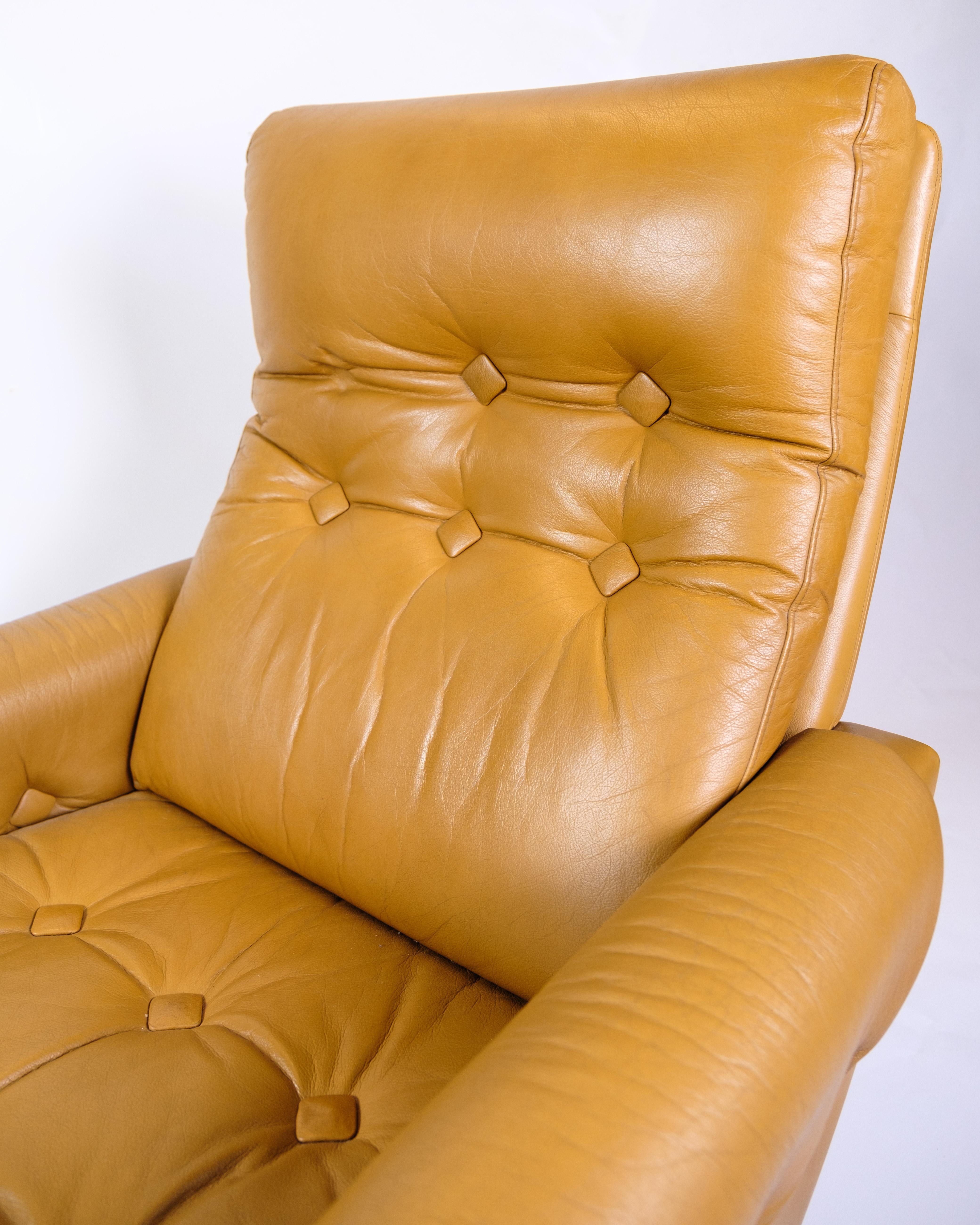 Mid-Century Modern Armchair Made In Brown Leather From 1980s For Sale