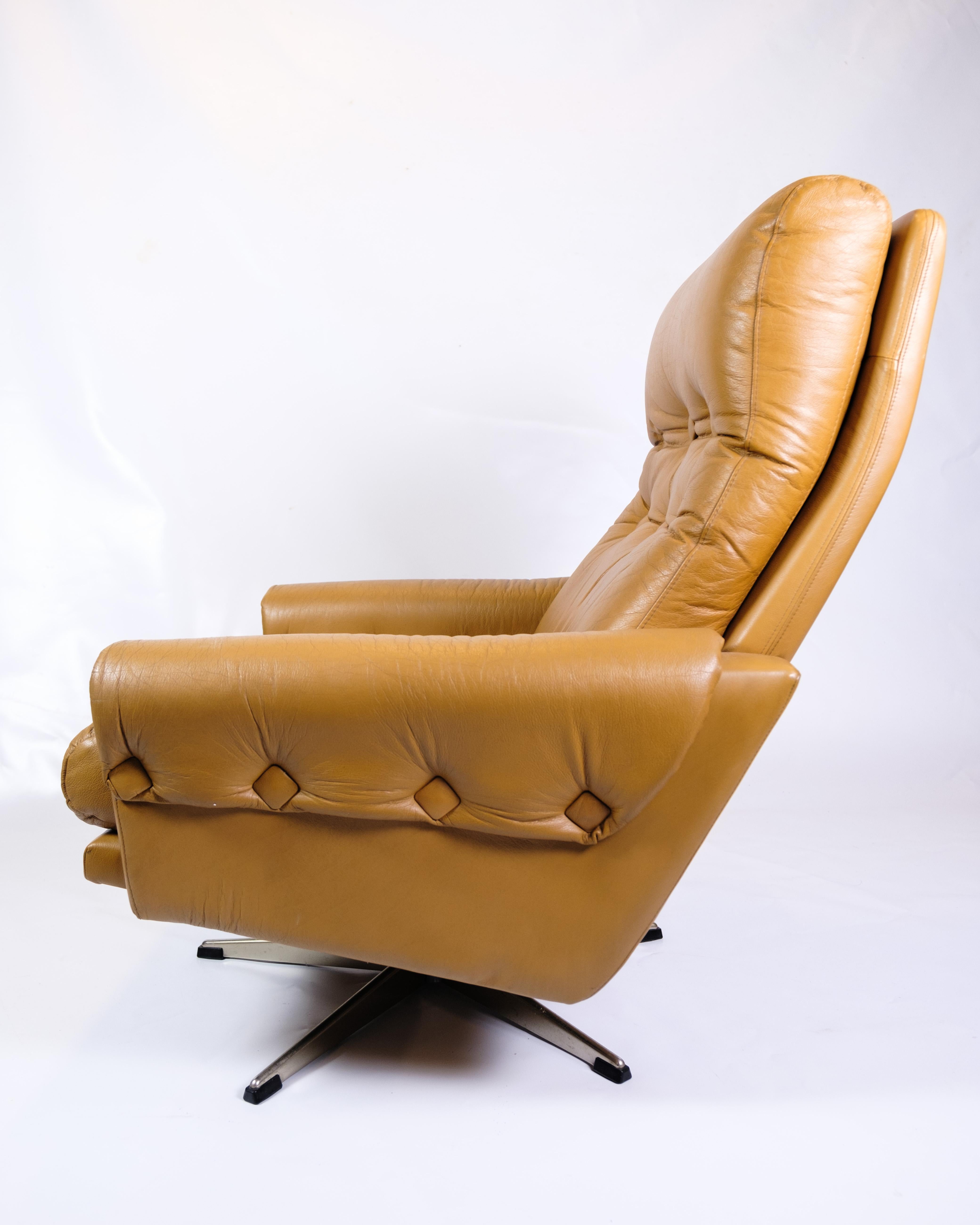 Danish Armchair Made In Brown Leather From 1980s For Sale