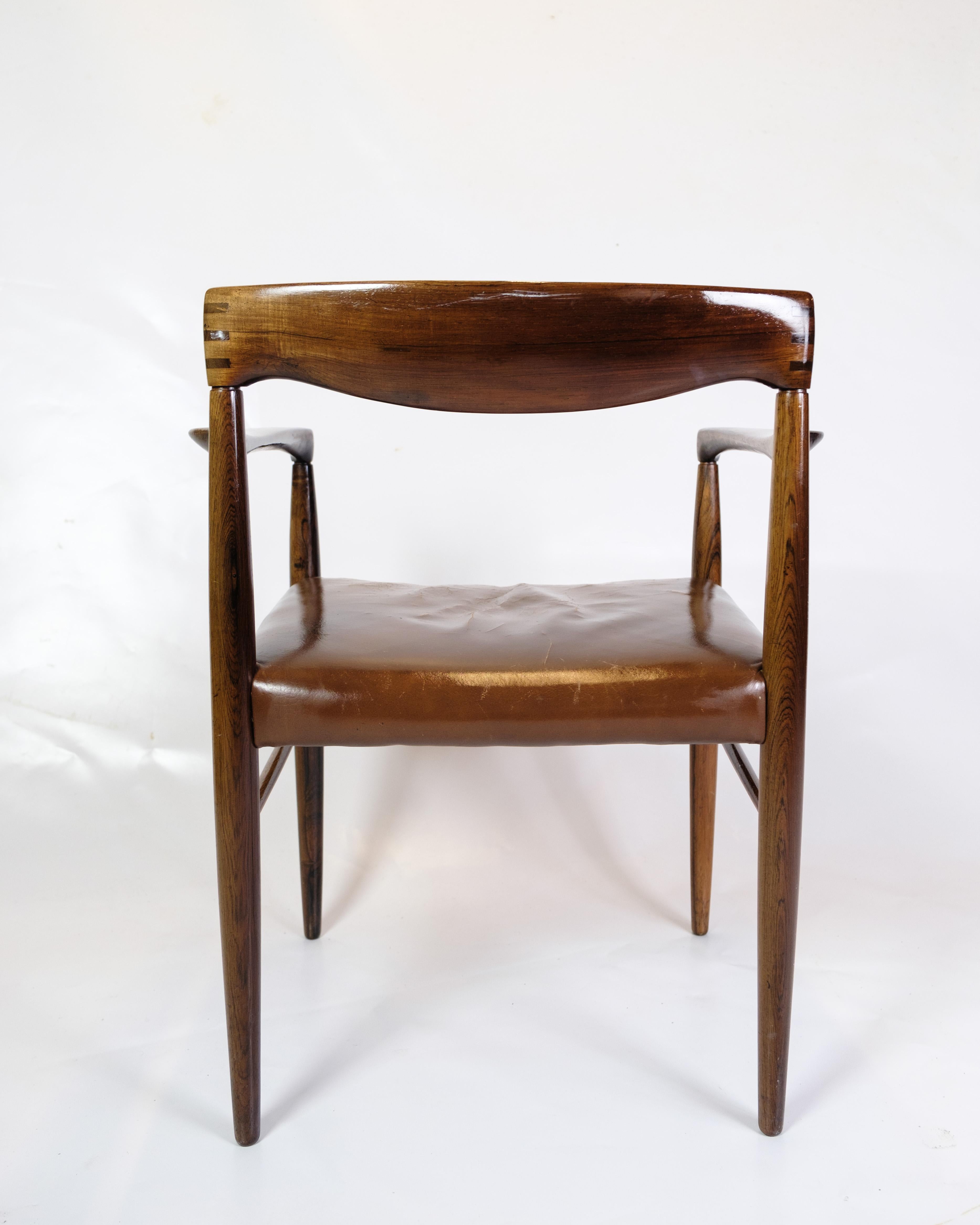 Leather Armchair Made In Rosewood By Henry W. Klein Made By Bramin From 1960s For Sale
