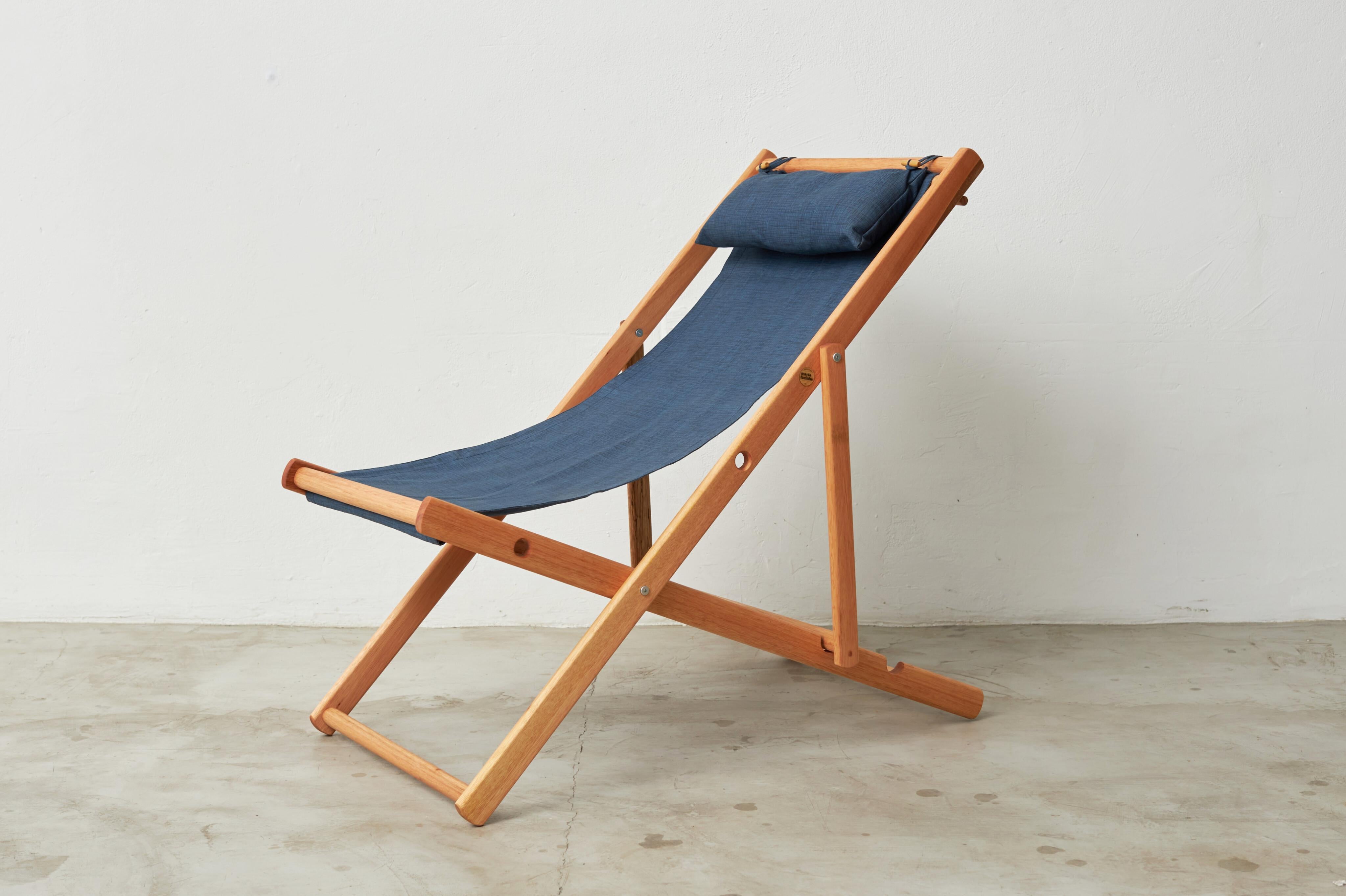 Hardwood Blue 'Maria Farinha' Armchair  - Brazilian design by André Bianco For Sale