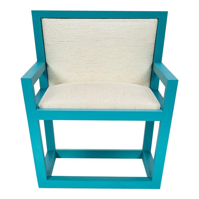 Armchair Mediterraneo in lacquered wood and rope, made in Italy For Sale