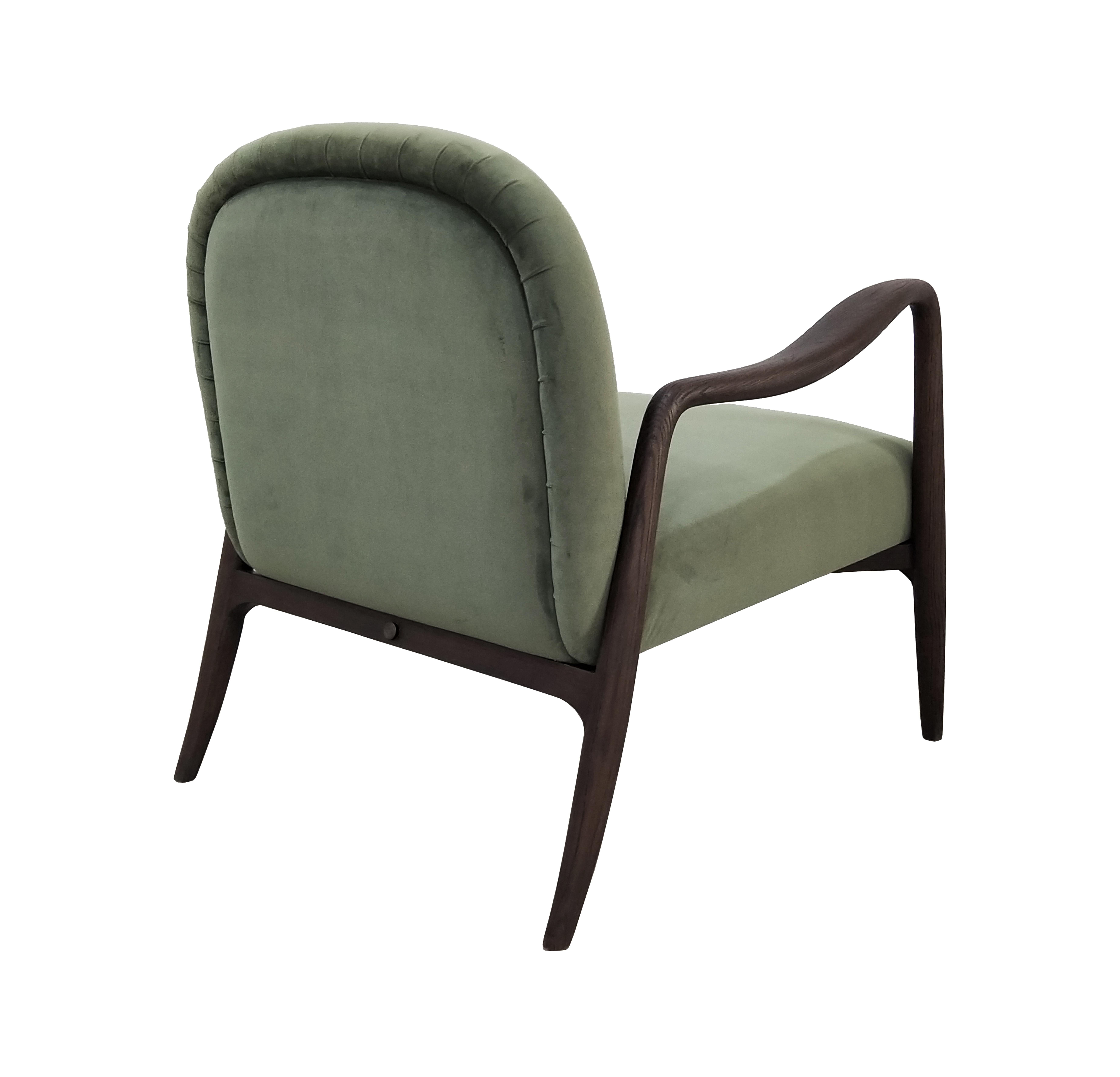 Modern Armchair Mid Century Rhythm André Fu Living Oak Olive Green Upholstered New For Sale