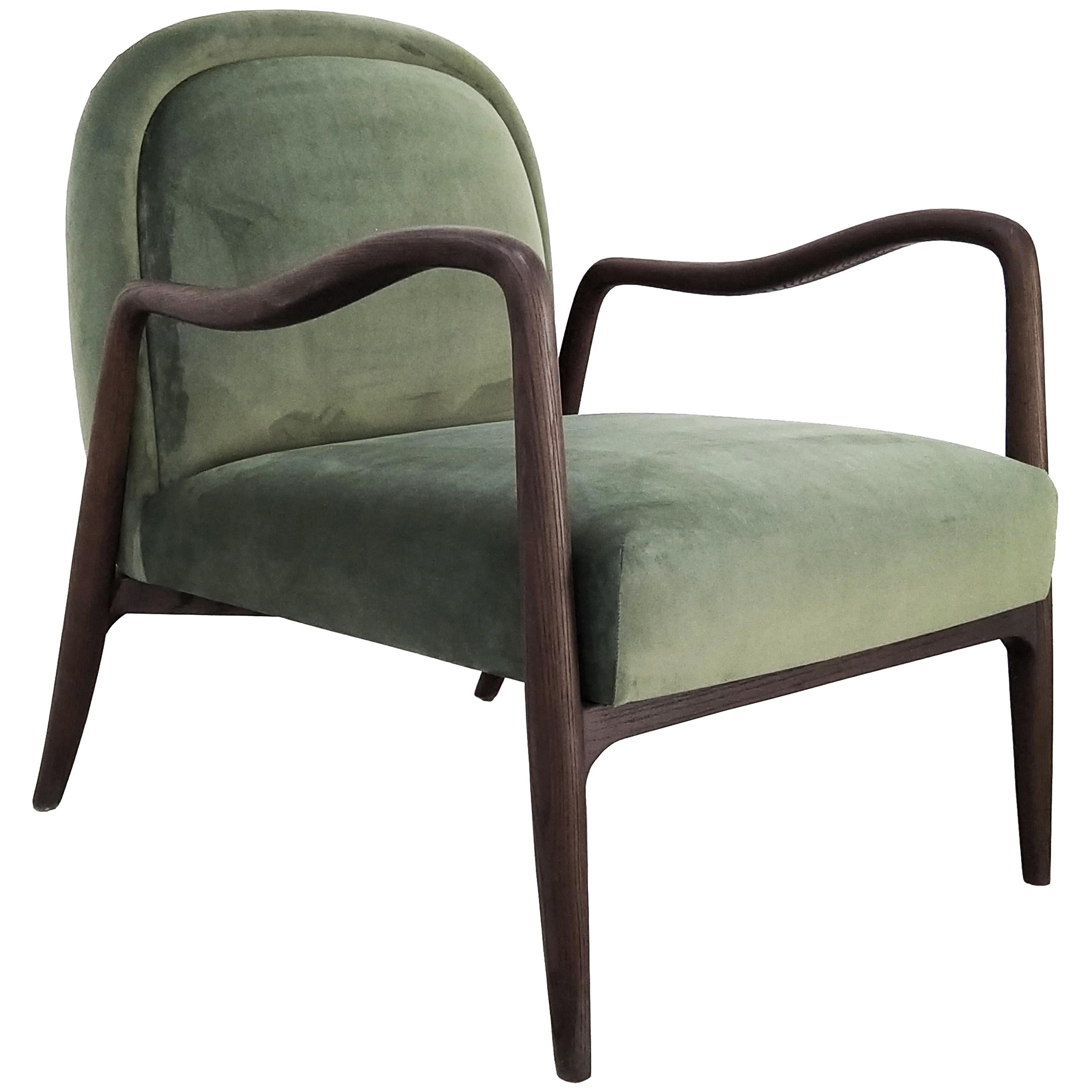 Armchair Mid Century Rhythm André Fu Living Oak Olive Green Upholstered New For Sale