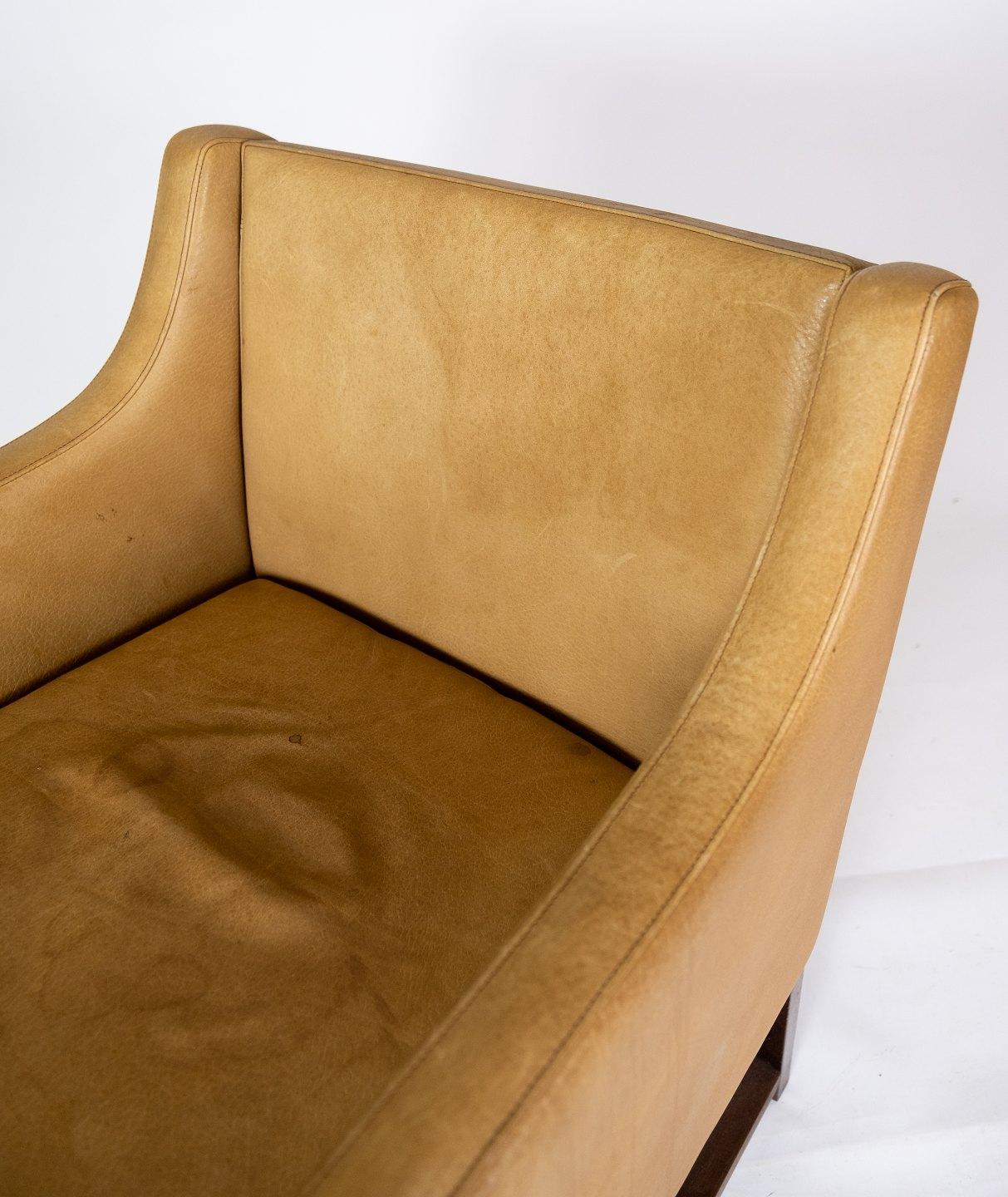 Scandinavian Modern Armchair, Model 3246, Upholstered with Light Leather by Børge Mogensen, 1960s