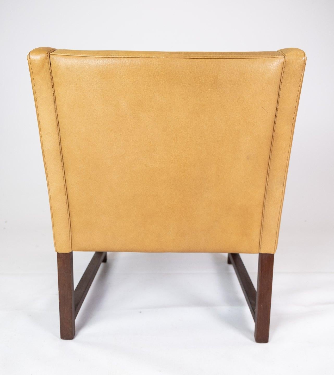 Danish Armchair, Model 3246, Upholstered with Light Leather by Børge Mogensen, 1960s