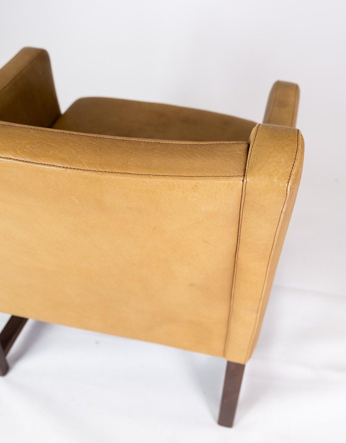 Armchair, Model 3246, Upholstered with Light Leather by Børge Mogensen, 1960s In Good Condition In Lejre, DK