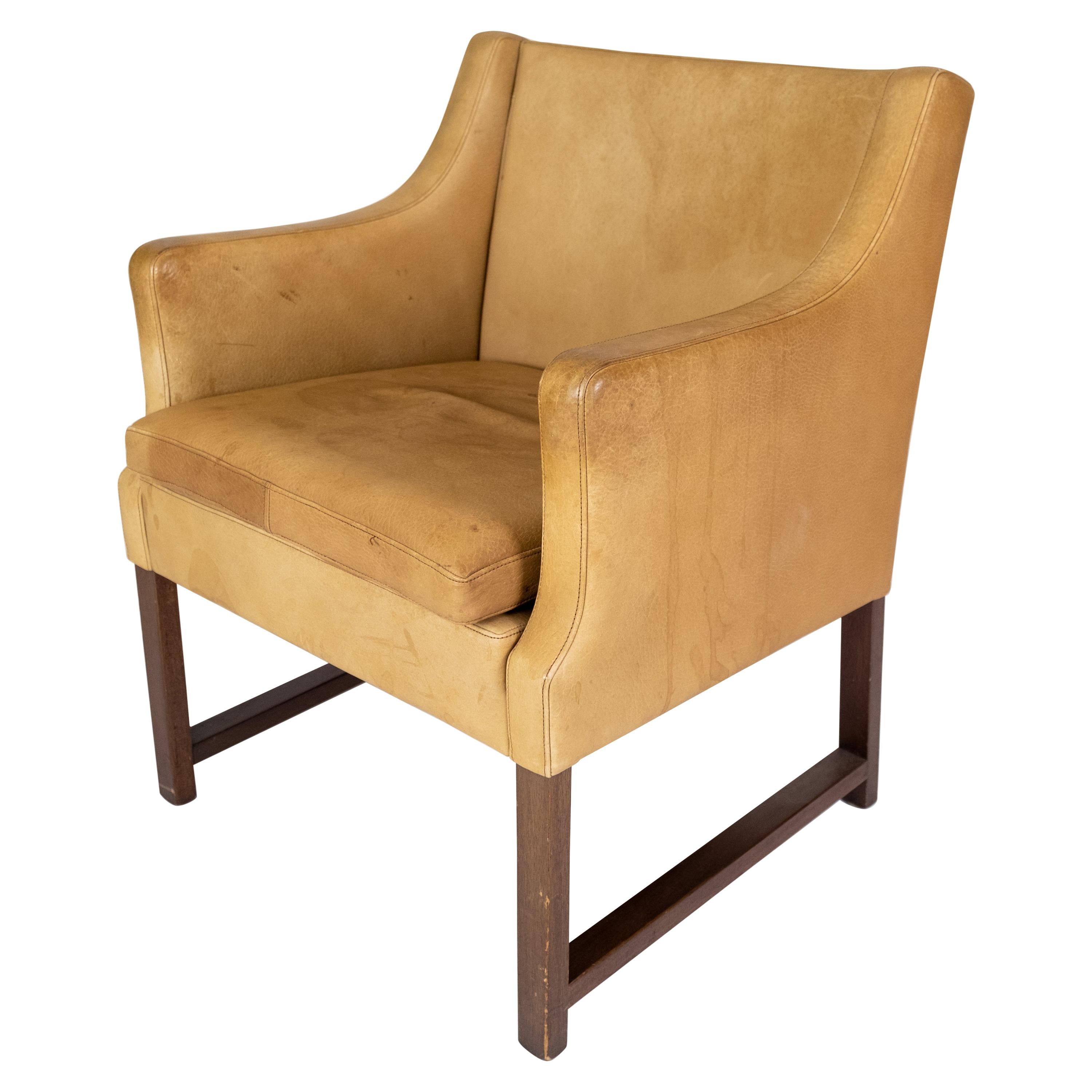 Armchair, Model 3246, Upholstered with Light Leather by Børge Mogensen, 1960s