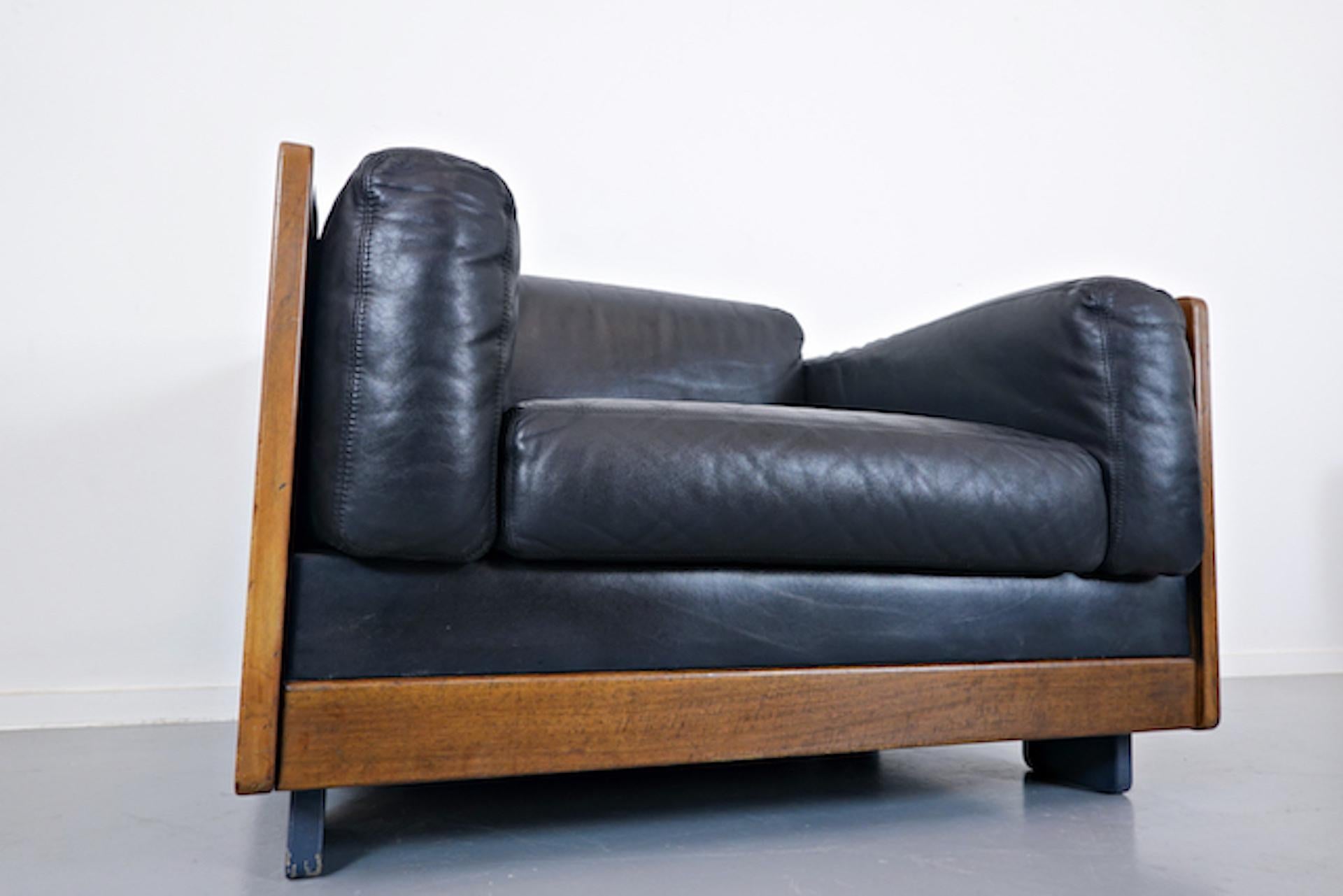 Mid-Century Modern Fauteuil modèle « 920 » d'Afra & Tobia Scarpa pour Cassina, cuir noir, années 1960 en vente