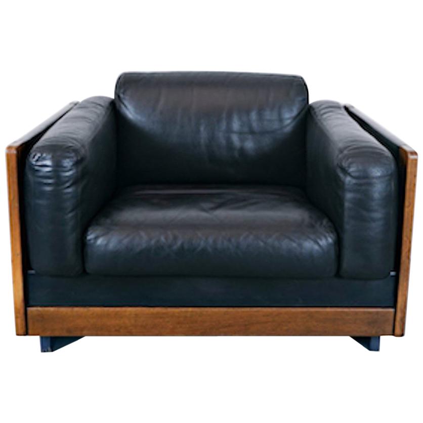 Armchair Model "920" by Afra & Tobia Scarpa for Cassina, Black Leather, 1960s For Sale