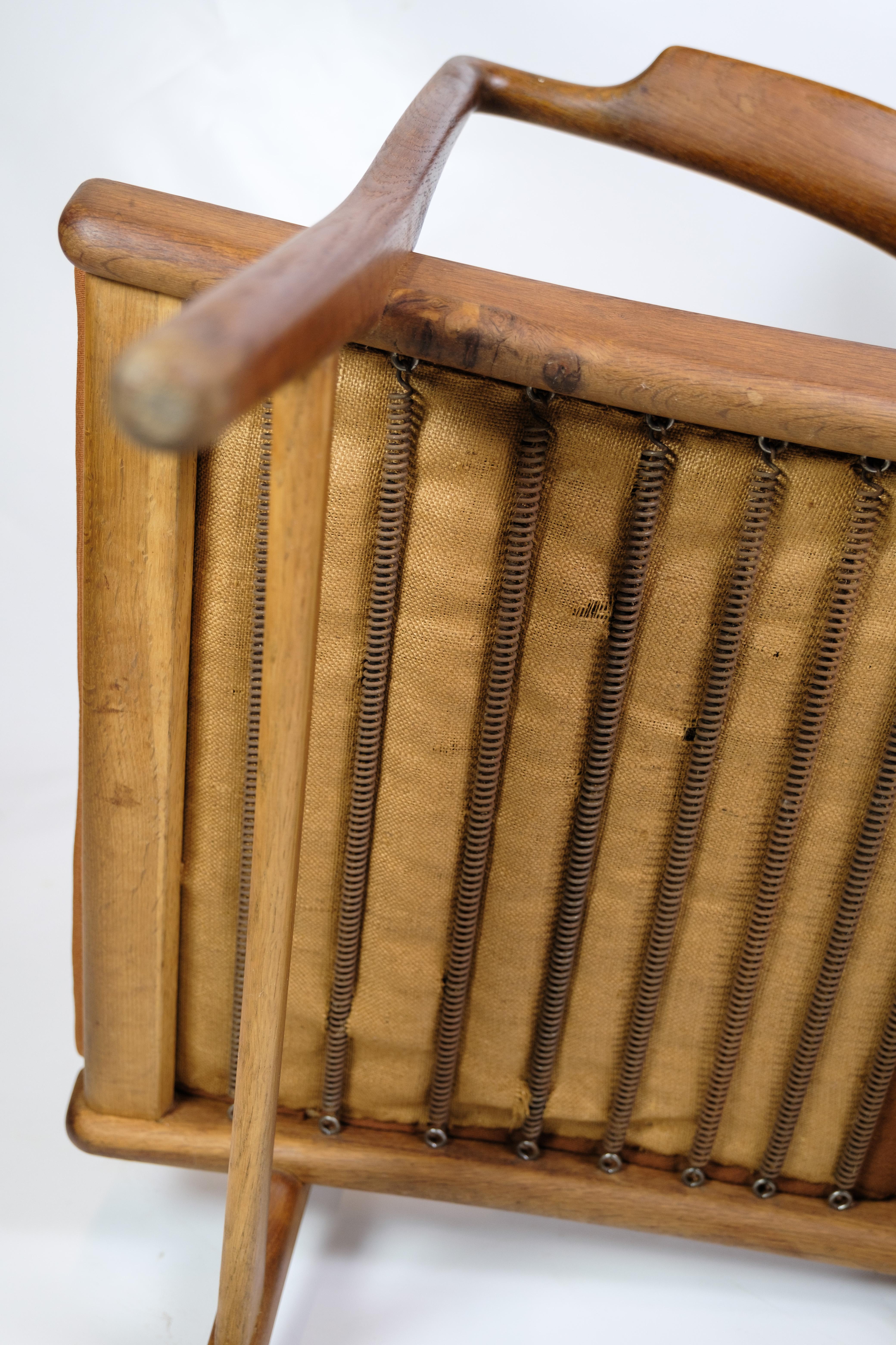 Fauteuil modèle AP 15 en Oak avec tissu orange par Hans J. Wegner des années 1950 en vente 4