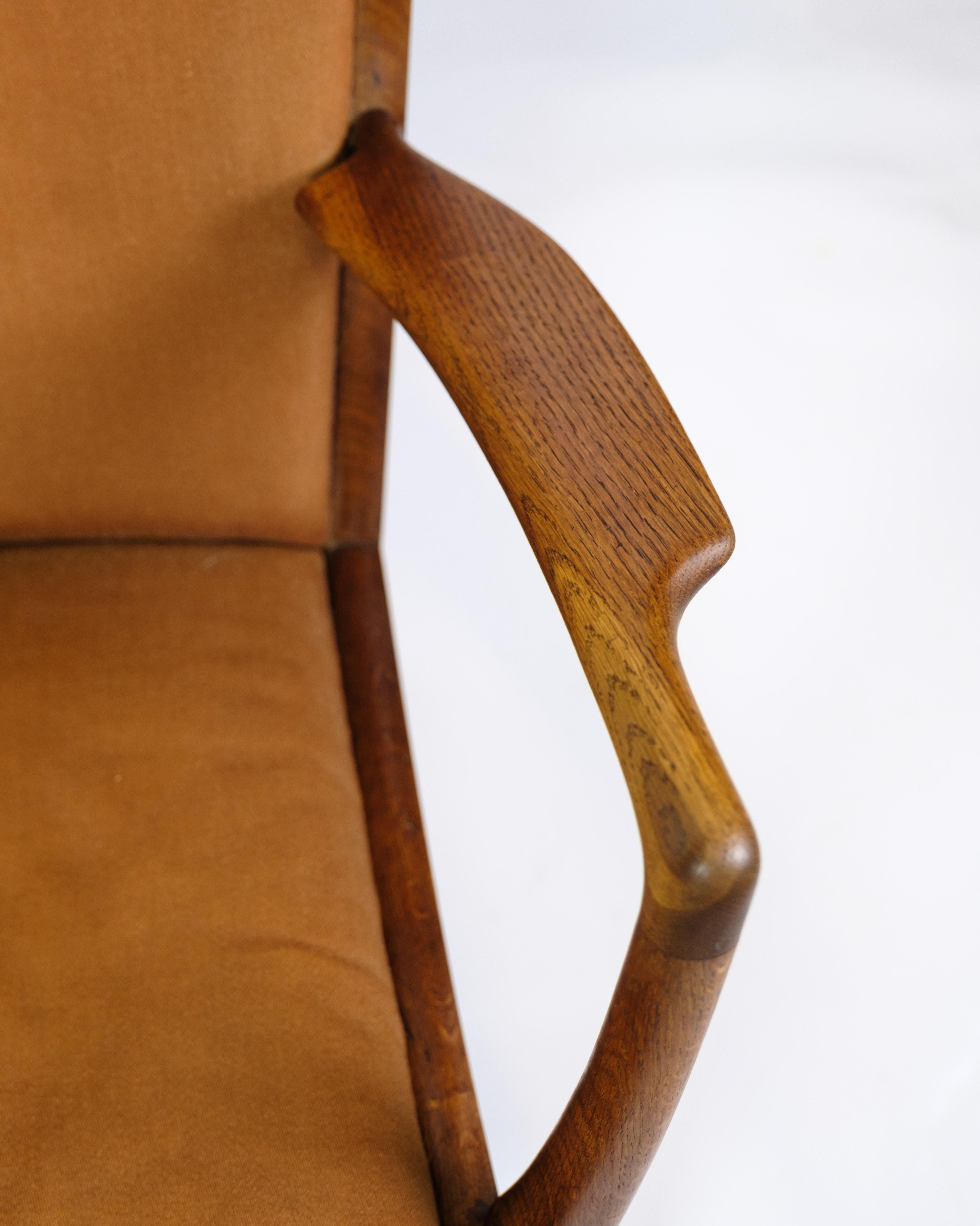 Mid-Century Modern Fauteuil modèle AP 15 en Oak avec tissu orange par Hans J. Wegner des années 1950 en vente