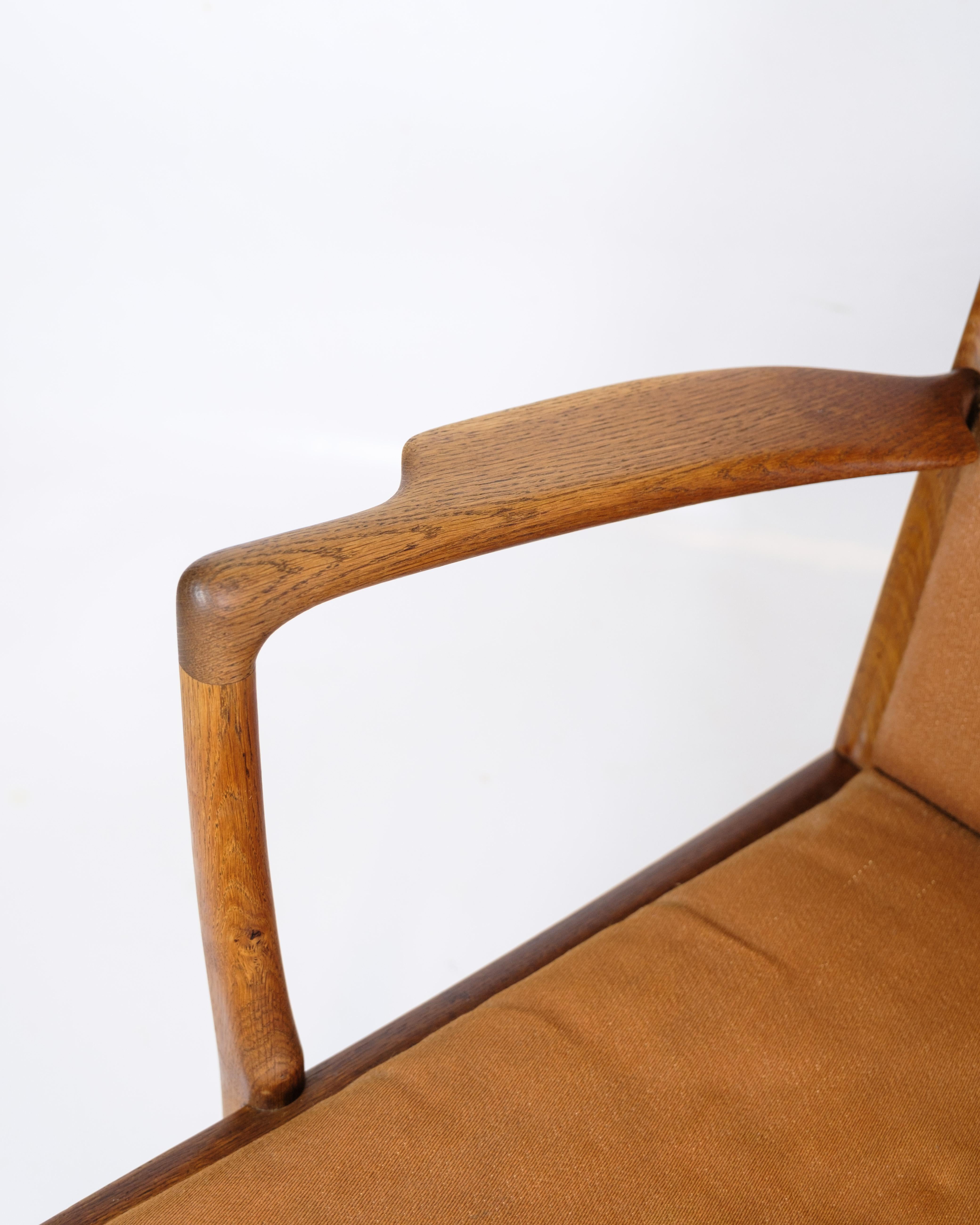 Danois Fauteuil modèle AP 15 en Oak avec tissu orange par Hans J. Wegner des années 1950 en vente