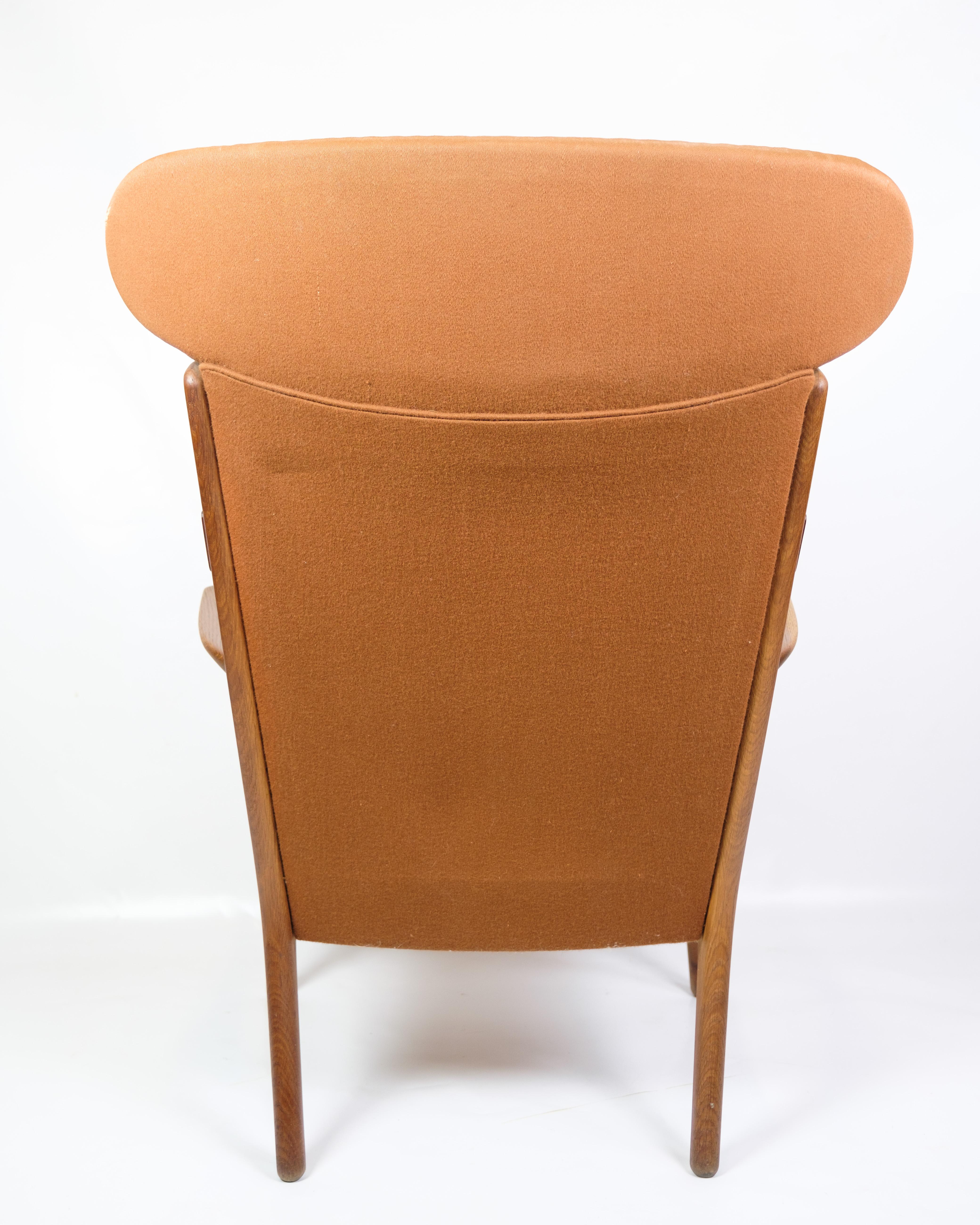 Fauteuil modèle AP 15 en Oak avec tissu orange par Hans J. Wegner des années 1950 en vente 1