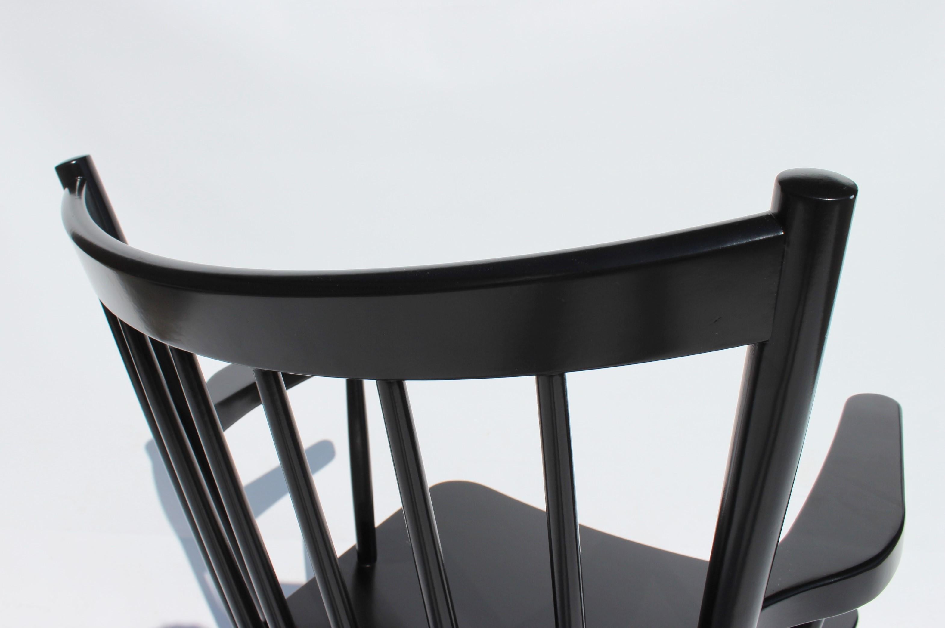 Lacquered Armchair, Model J42, of Black Painted Beech Designed by Børge Mogensen