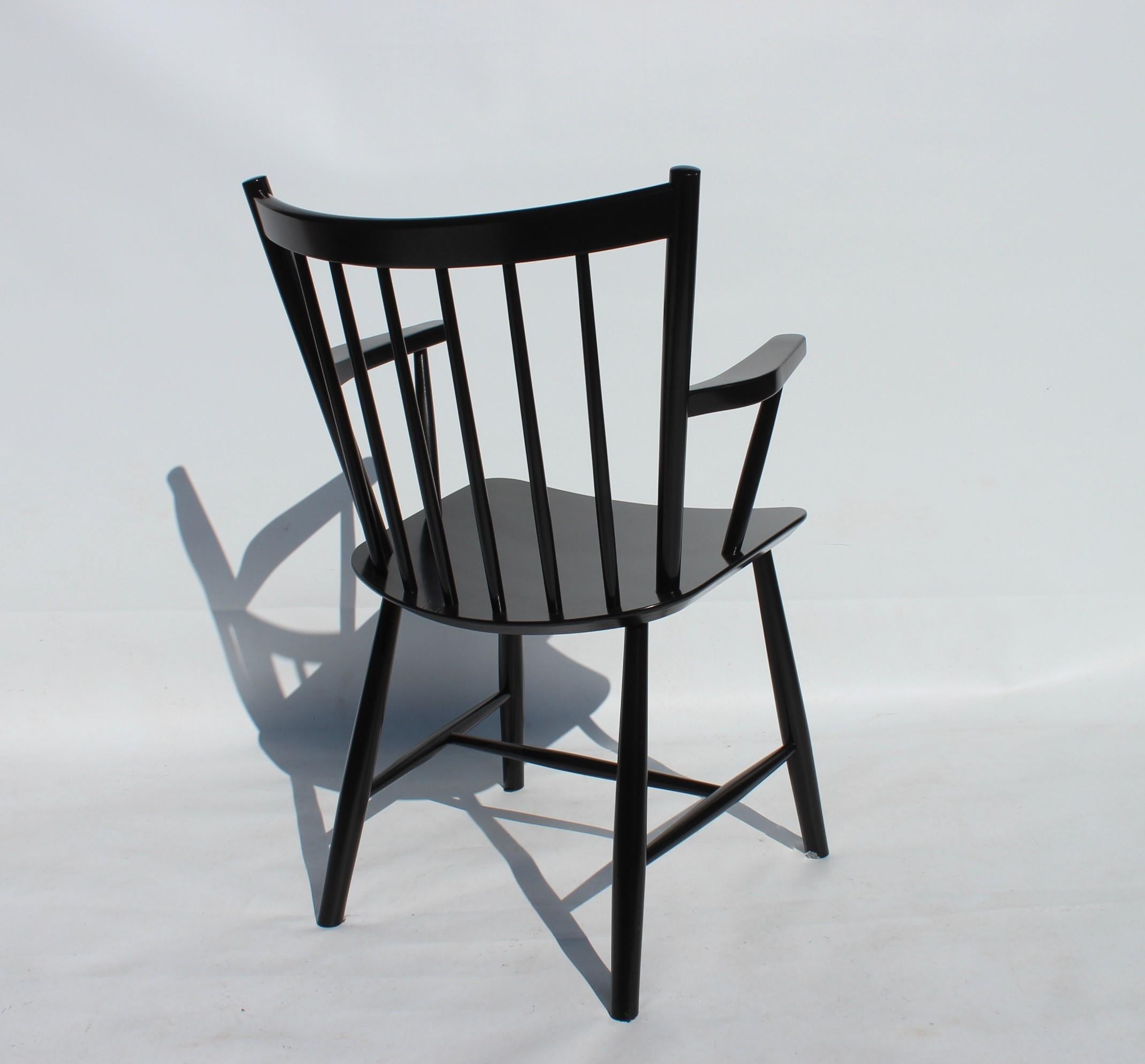 Lacquered Armchair, Model J42, of Black Painted Beech Designed by Børge Mogensen