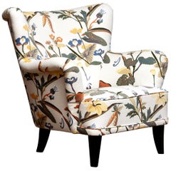 Armchair Model "Lalla" by Ilmari Lappalainen for Asko Covered with Floral Print