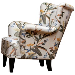 Armchair Model "Lalla" by Ilmari Lappalainen for Asko Covered with Floral Print