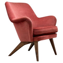 Armchair Model Pedro by Carl Gustaf Hiort in Coral-Red Fabric, Finland, 1950s