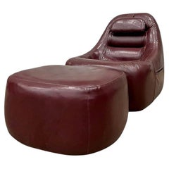 Vintage Armchair MP-113 with Ottoman in Original Faux Leather, c. 1970s