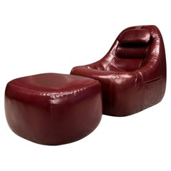 Poltrona MP-113 con ottomana in ecopelle originale, anni '70 circa