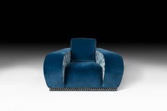 Armchair Napoli EticaLiving, Blue Fabric and Velvet, Made in Italy