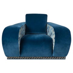 Armchair Napoli EticaLiving, Blue Fabric and Velvet, Made in Italy