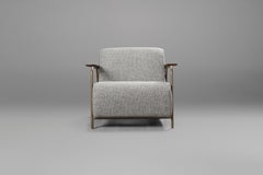 Armchair Neo Larg, Brazilian Freijo Wood Armrest, Fabric Upholstered
