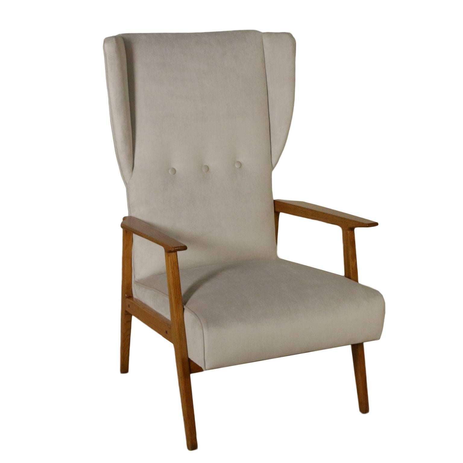 Armchair Oak Foam Padding Velvet Vintage Manufactured in Italy, 1950s