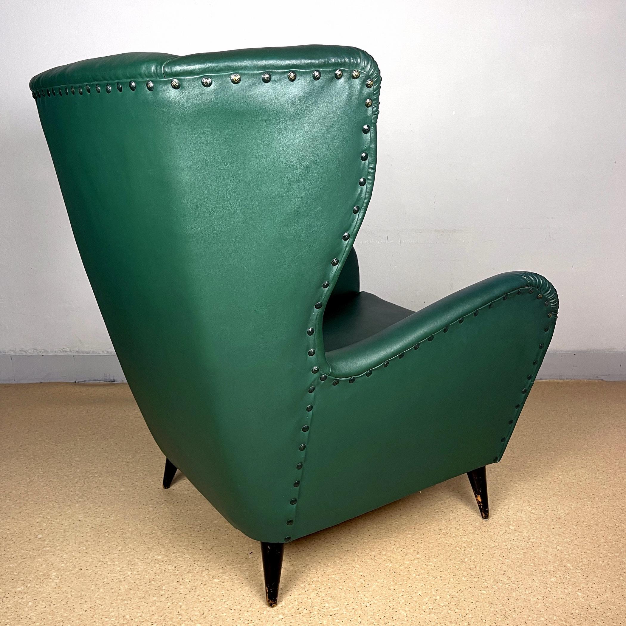Italian Armchair of Paolo Buffa Italy 1950s Green leather