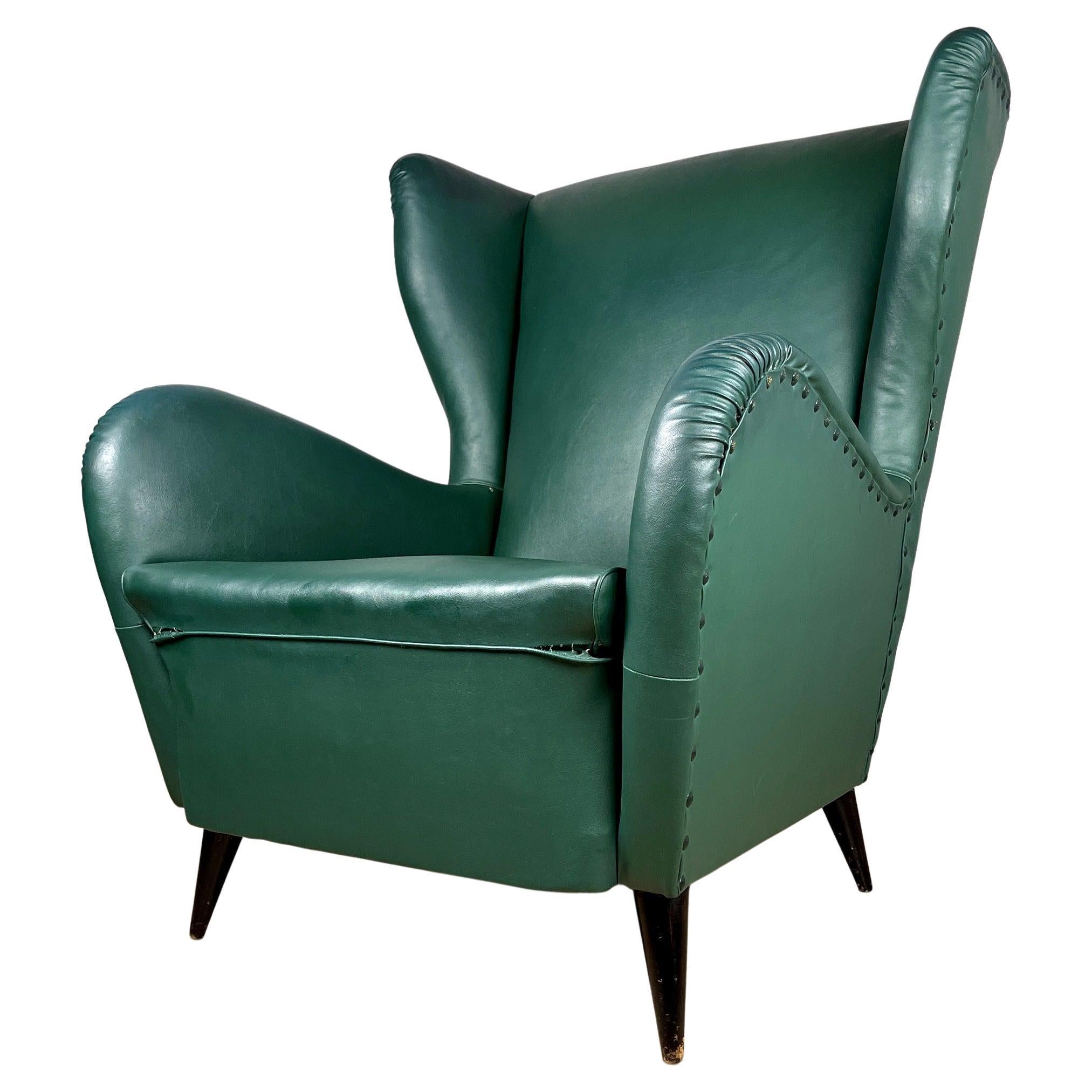 Armchair of Paolo Buffa Italy 1950s Green leather