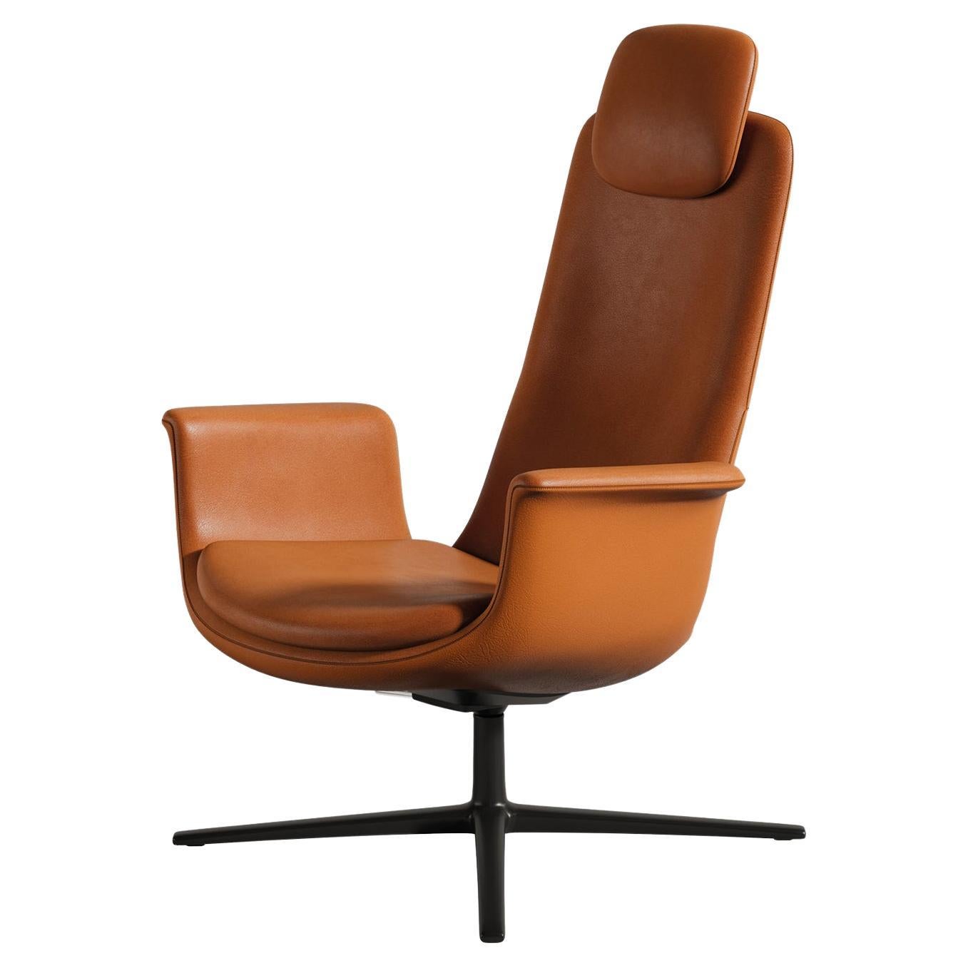 Fauteuil contemporain, chaise de bureau, fauteuil club "Odyssey" en cuir marron 