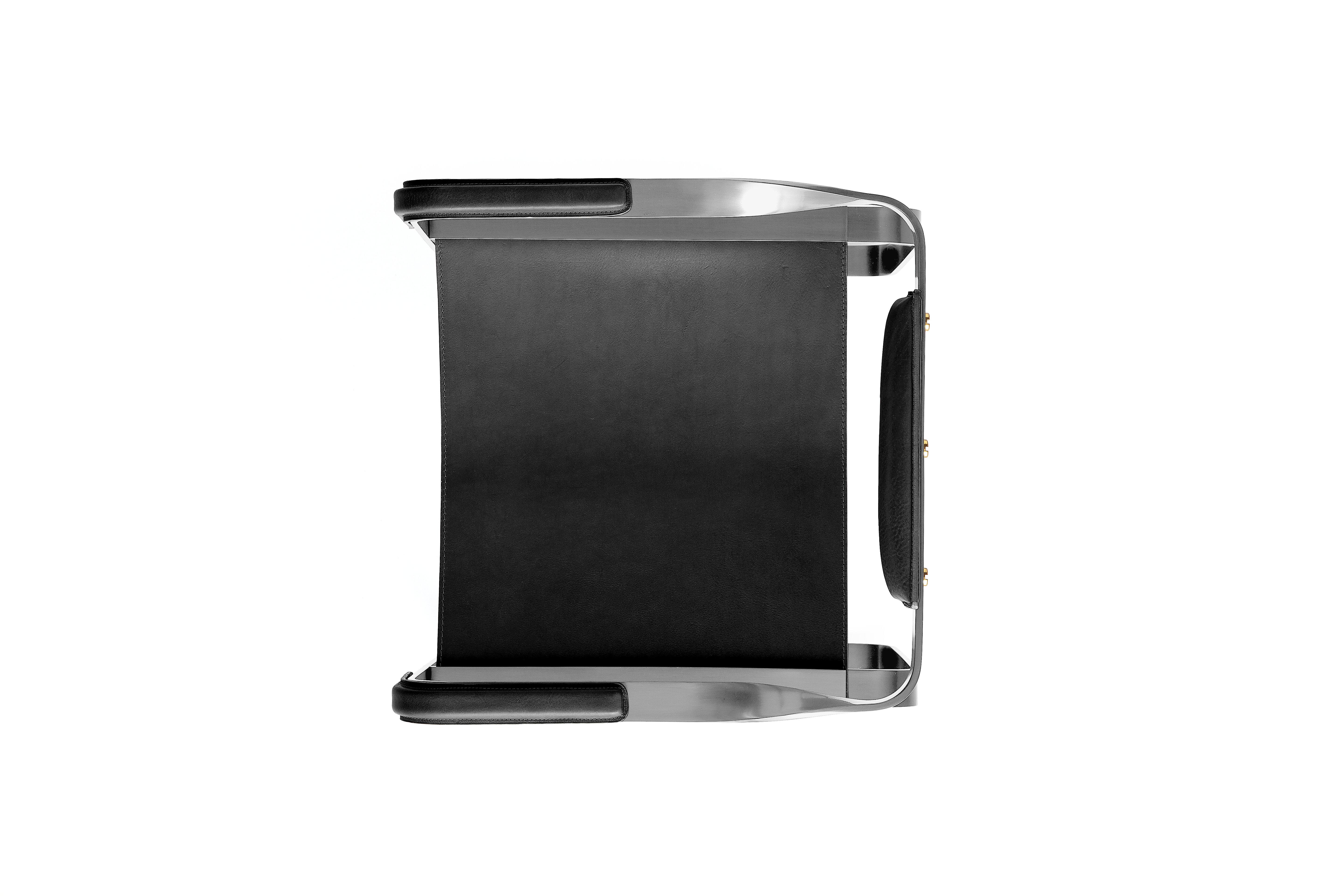 Sessel, Stahl alt-silber und schwarzes Sattelleder, Contemporary Style (Minimalistisch) im Angebot