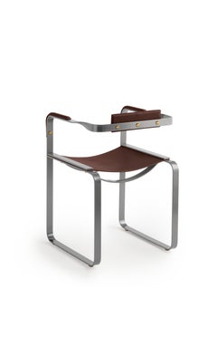 Sessel, Old Silver Steel und dunkelbraunes Sattelleder, Contemporary Style