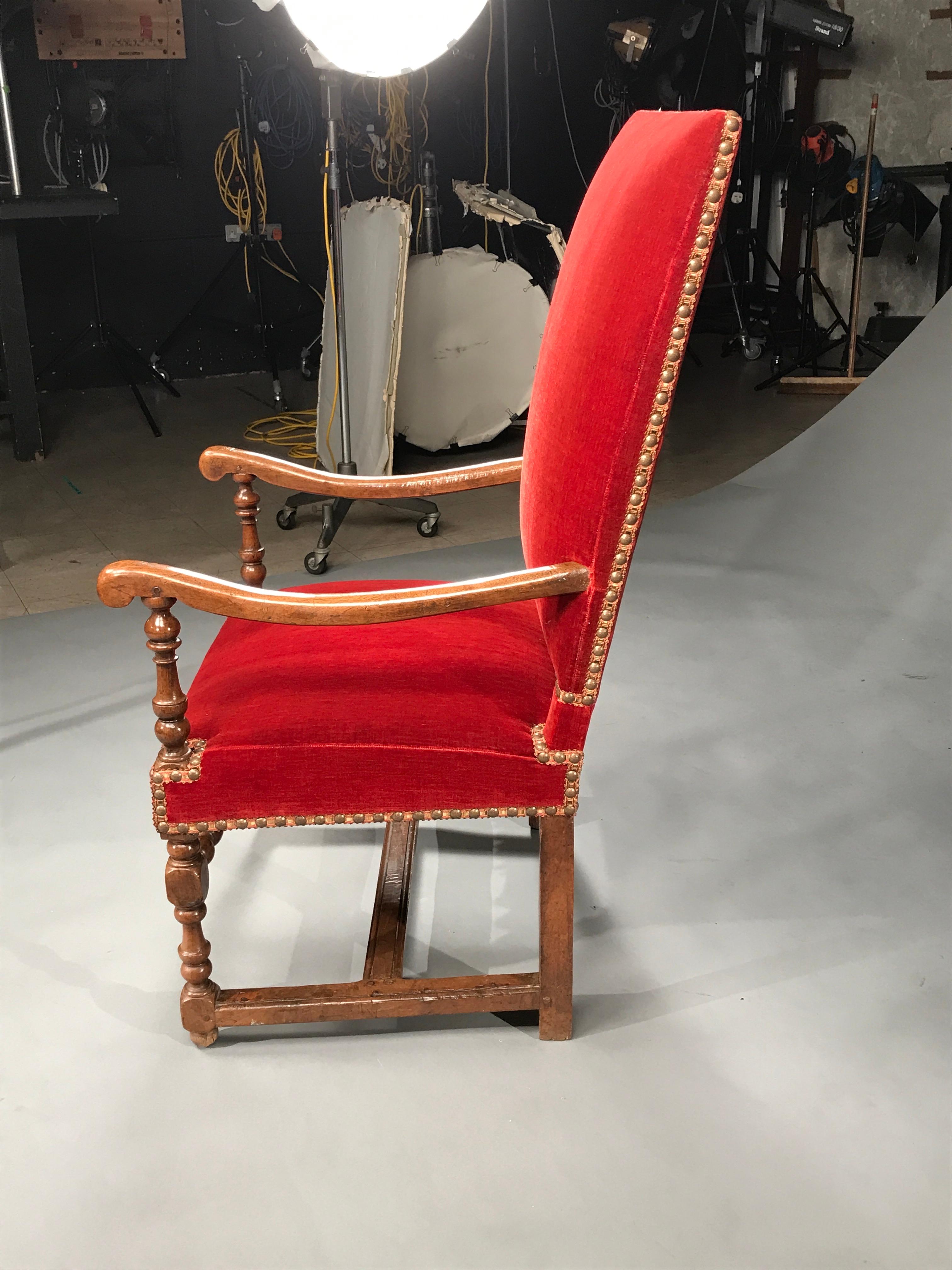 Armchair Open Upholstered Rust Mohair Velvet French Stretcher For Sale 1
