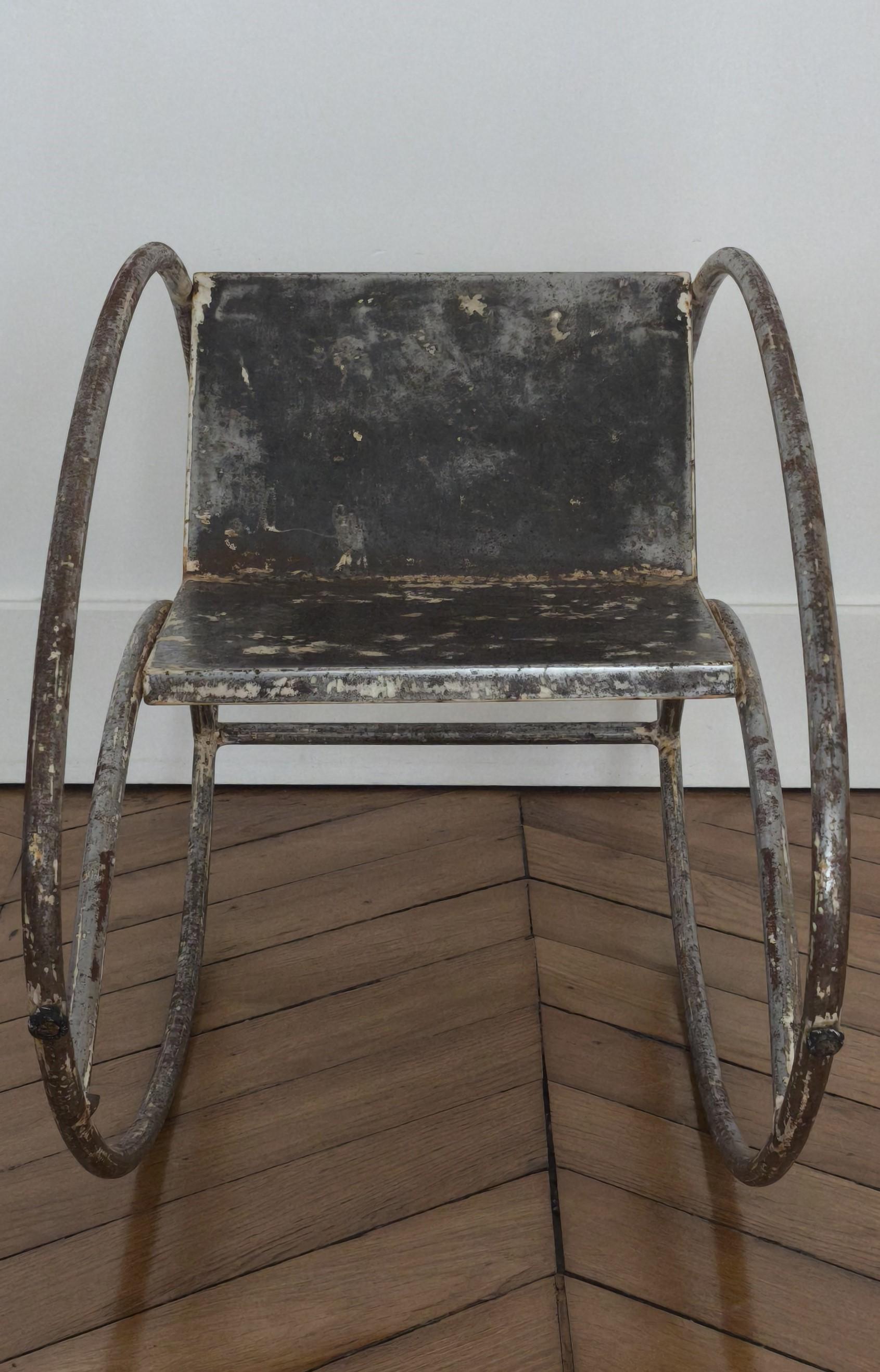 Metal Armchair or rocking chair by Jean Michel Sanejouan - Atelier A, MMM 1970s France For Sale